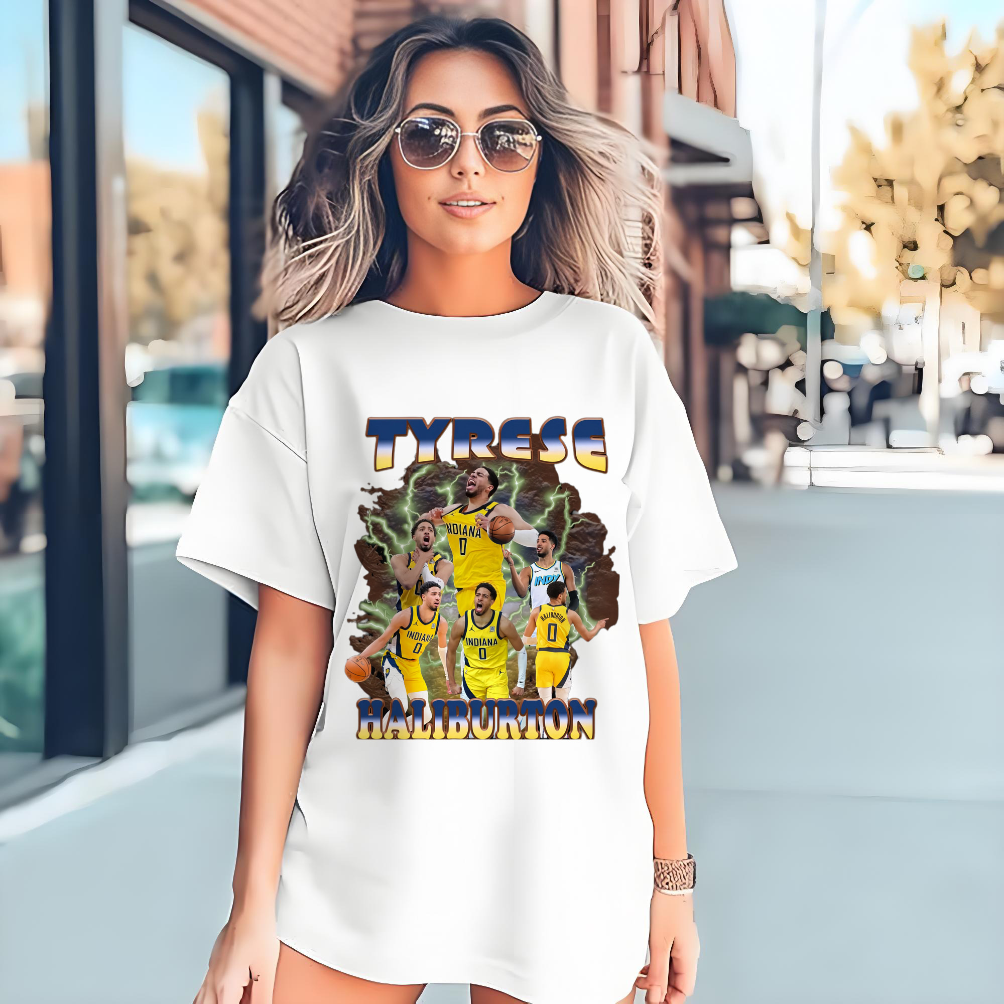 Tyrese Haliburton Indiana Pacers  collage style T‑shirt