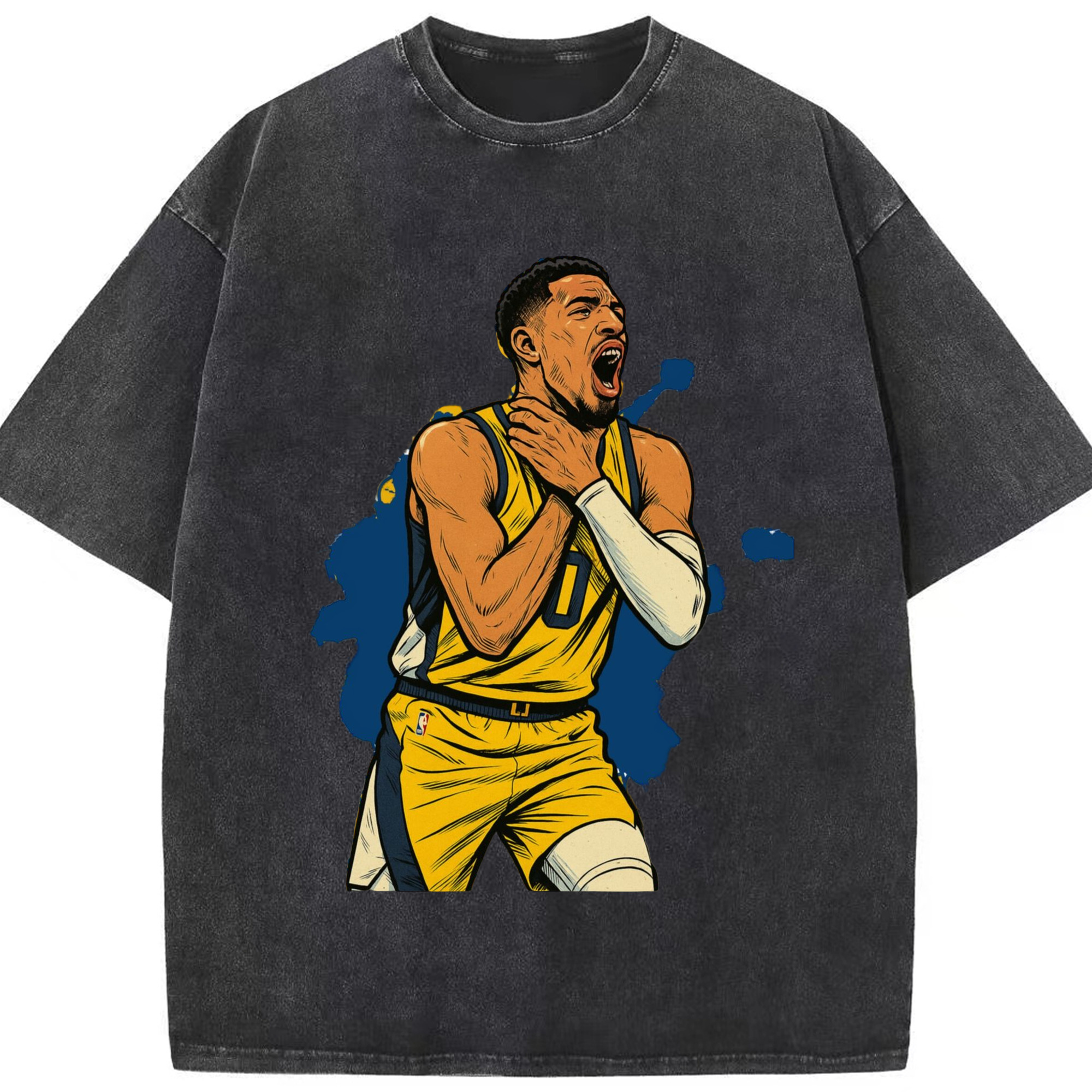 Tyrese Haliburton #0 Colored painting Graphic T‑shirt - Washed Vintage Look 230g Cotton Oversized T-Shirt With Front Heat Transfer Print – Soft, Lightweight, Stylish Fit – Comfortable Casual Wear For Sports & Everyday Use
