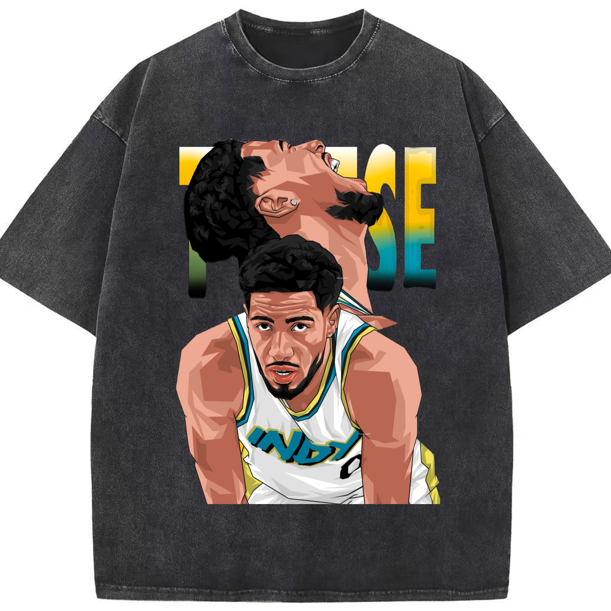 Tyrese Haliburton Cartoon Shirt - Washed Vintage Look 230g Cotton Oversized T-Shirt With Front Heat Transfer Print – Soft, Lightweight, Stylish Fit – Comfortable Casual Wear For Sports & Everyday Use