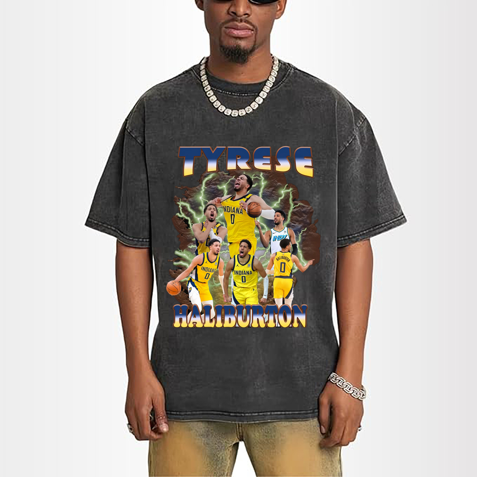 Tyrese Haliburton Indiana Pacers  collage style T‑shirt