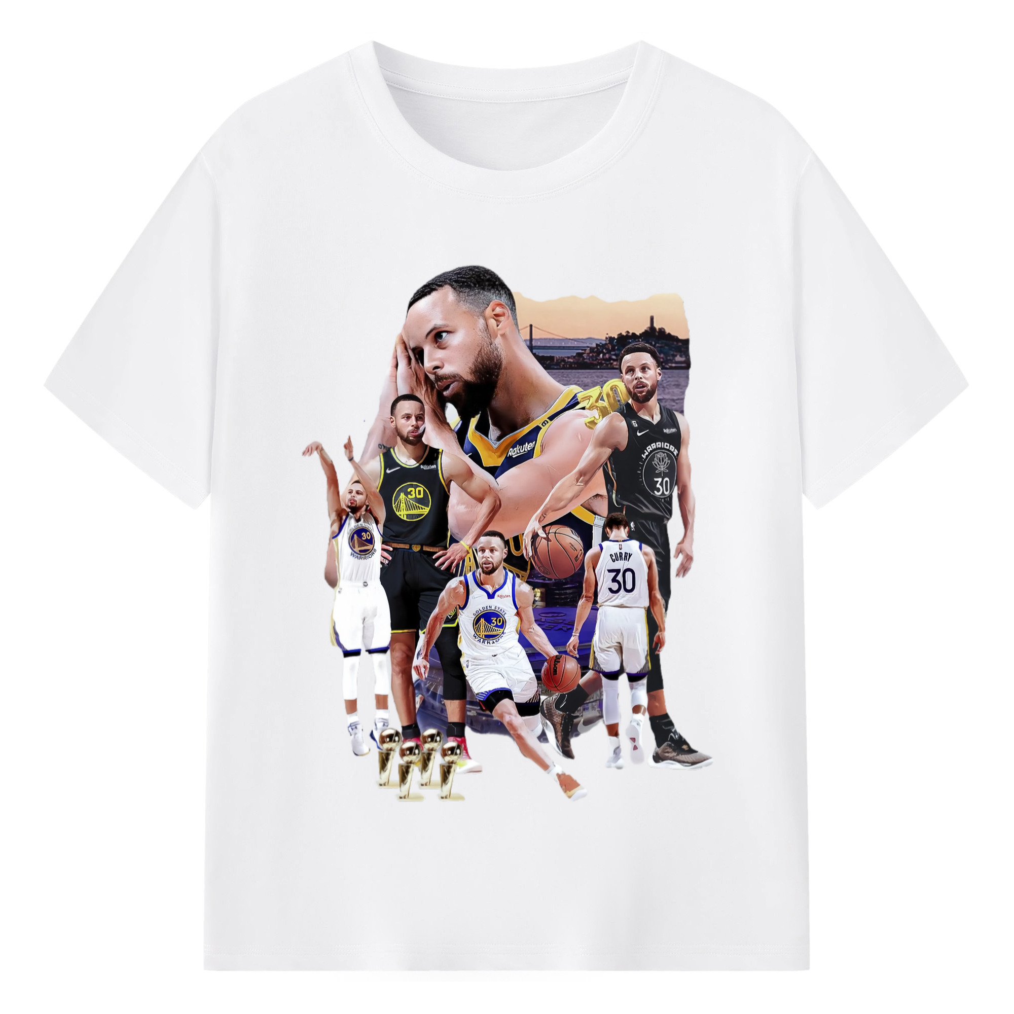 Golden State Warriors Stephen Curry  collage tee - 180g Cotton T-Shirt With Front Heat Transfer Print – Soft, Lightweight, Fitted Design – Comfortable Casual Wear For Sports & Everyday Use