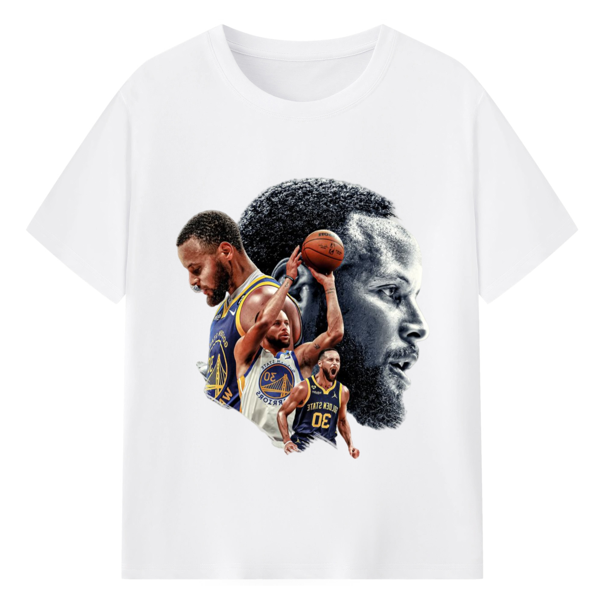 Golden State Warriors Stephen Curry #30  collage style T‑shirt - 180g Cotton T-Shirt With Front Heat Transfer Print – Soft, Lightweight, Fitted Design – Comfortable Casual Wear For Sports & Everyday Use