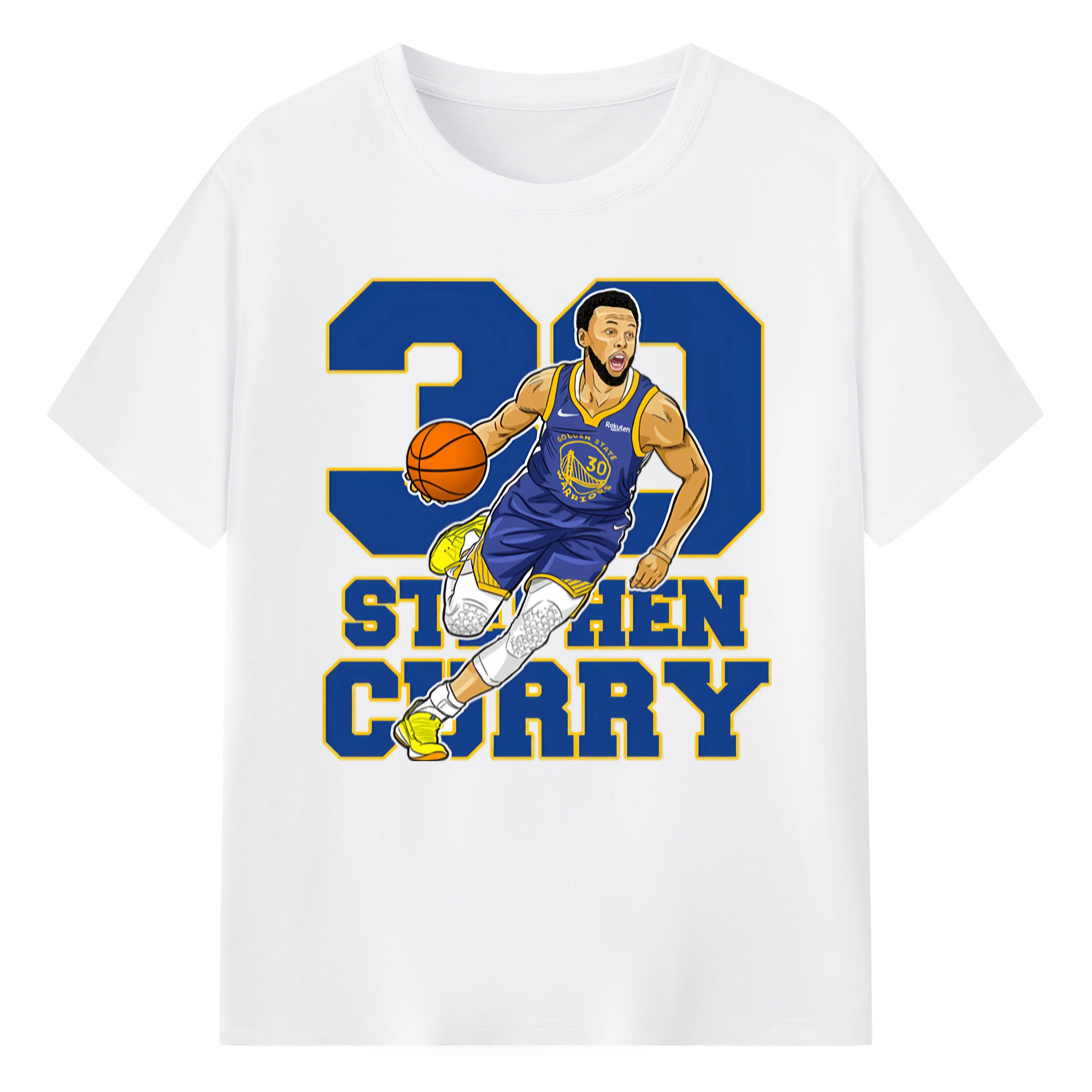 Steph Curry Golden State Warriors  Breakthrough Cartoon t-shirt - 180g Cotton T-Shirt With Front Heat Transfer Print – Soft, Lightweight, Fitted Design – Comfortable Casual Wear For Sports & Everyday Use