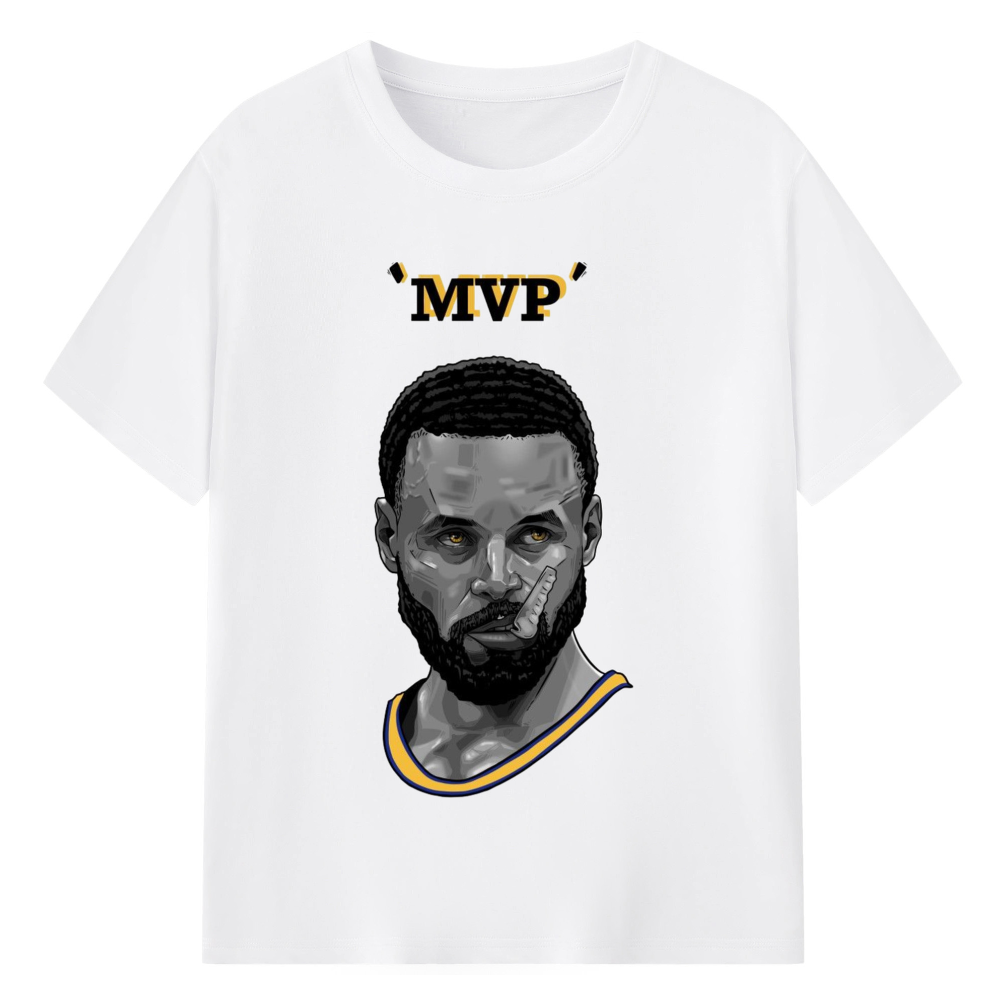 Steph Curry Golden State Warriors Cartoon mvp profile picture tee - 180g Cotton T-Shirt With Front Heat Transfer Print – Soft, Lightweight, Fitted Design – Comfortable Casual Wear For Sports & Everyday Use