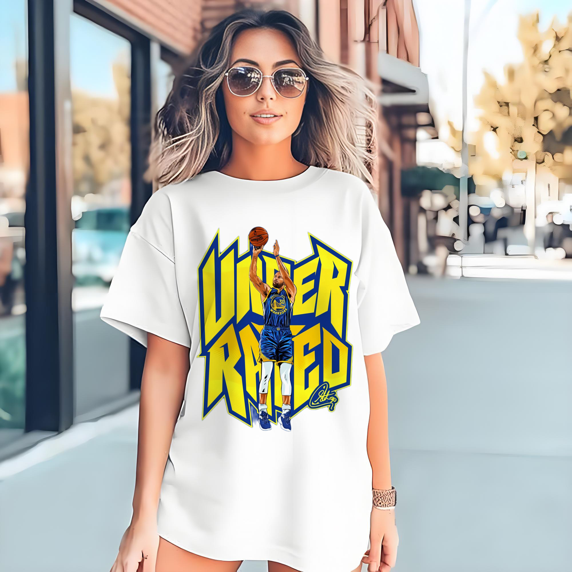 Steph Curry Golden State Warriors  points to take action Cartoon t-shirt
