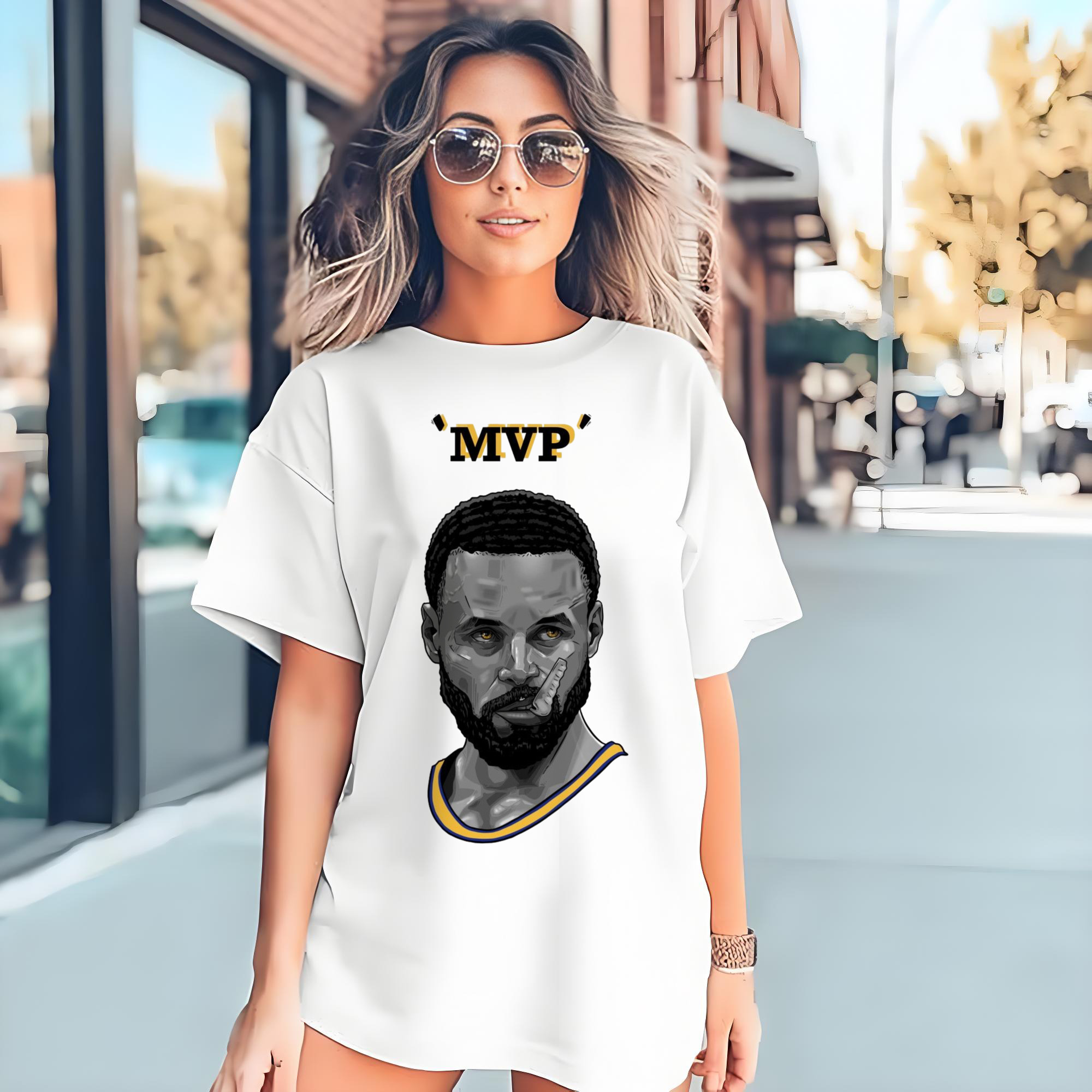 Steph Curry Golden State Warriors Cartoon mvp profile picture tee