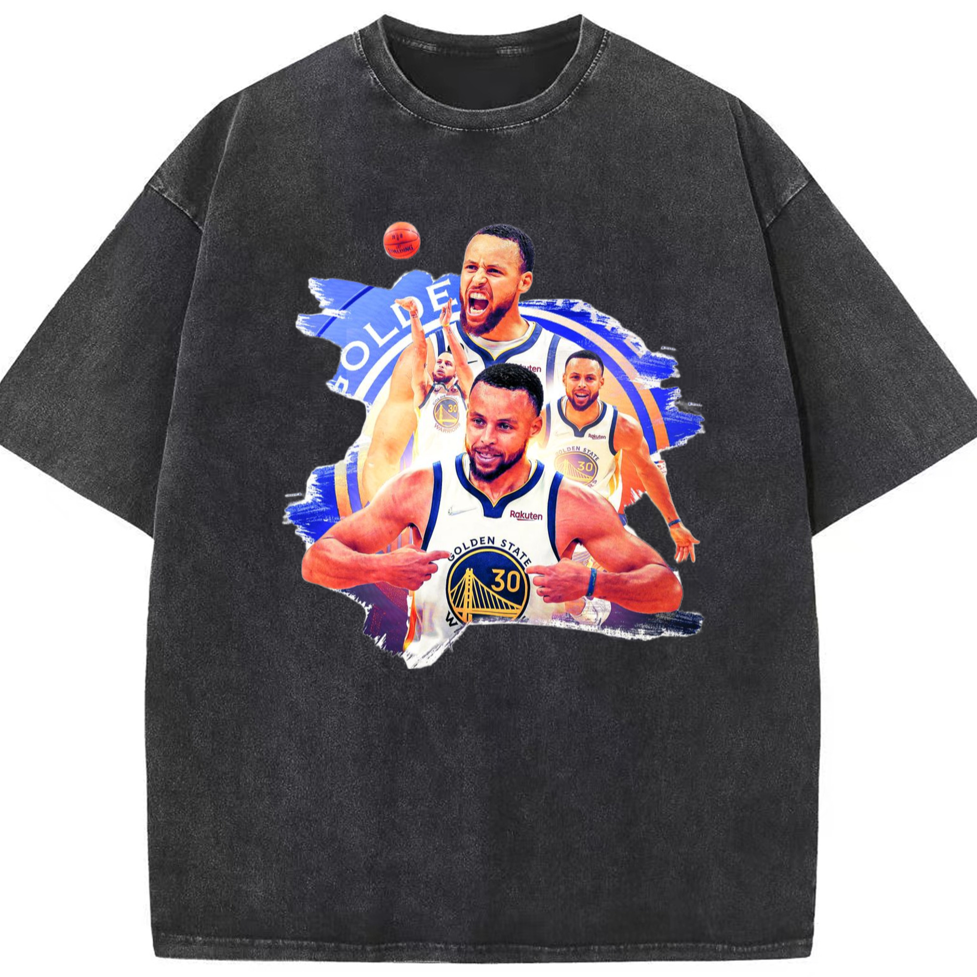 Golden State Warriors Stephen Curry  collage t-shirt - Washed Vintage Look 230g Cotton Oversized T-Shirt With Front Heat Transfer Print – Soft, Lightweight, Stylish Fit – Comfortable Casual Wear For Sports & Everyday Use