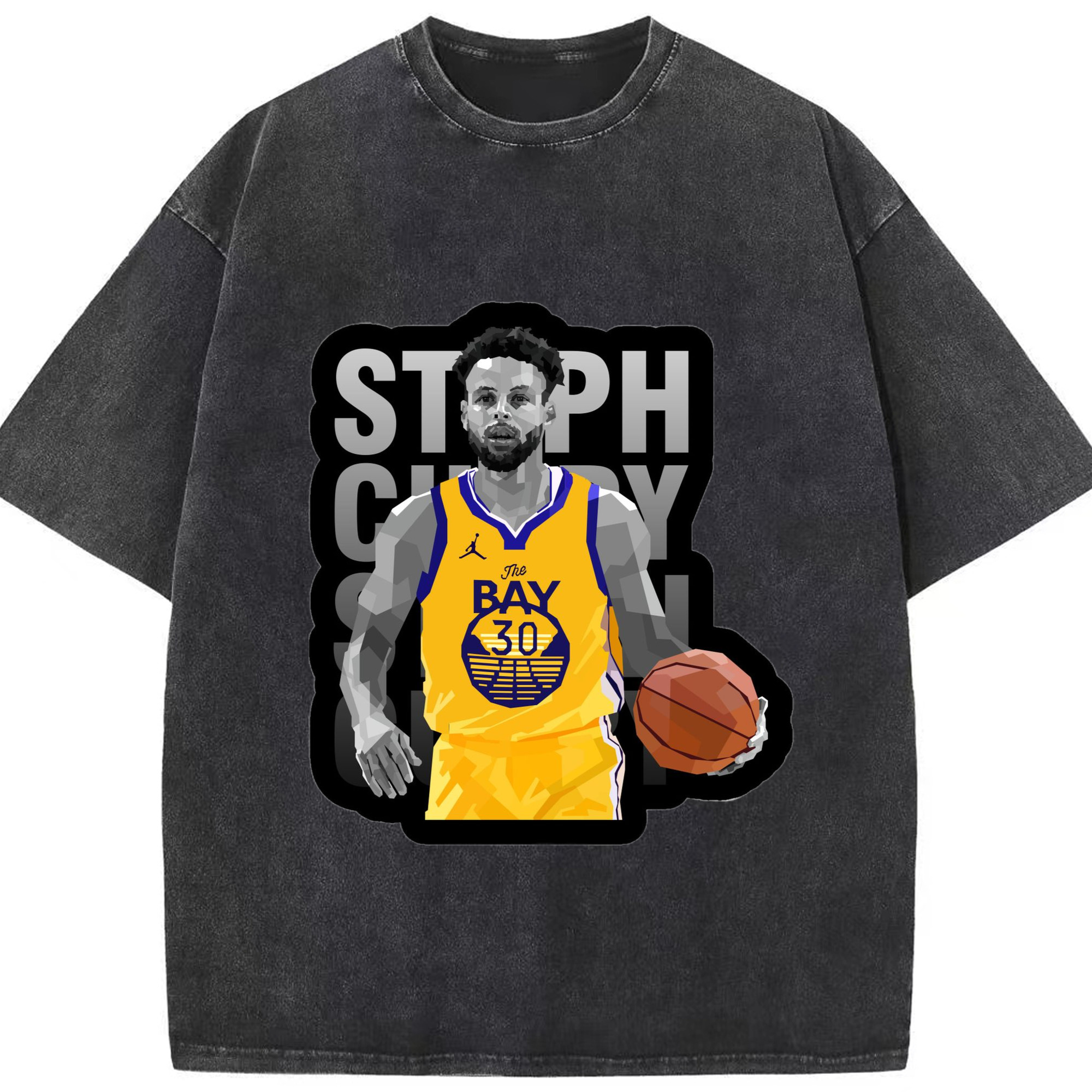Golden State Warriors Stephen Curry graphic T‑ShirtT-shirt - Washed Vintage Look 230g Cotton Oversized T-Shirt With Front Heat Transfer Print – Soft, Lightweight, Stylish Fit – Comfortable Casual Wear For Sports & Everyday Use