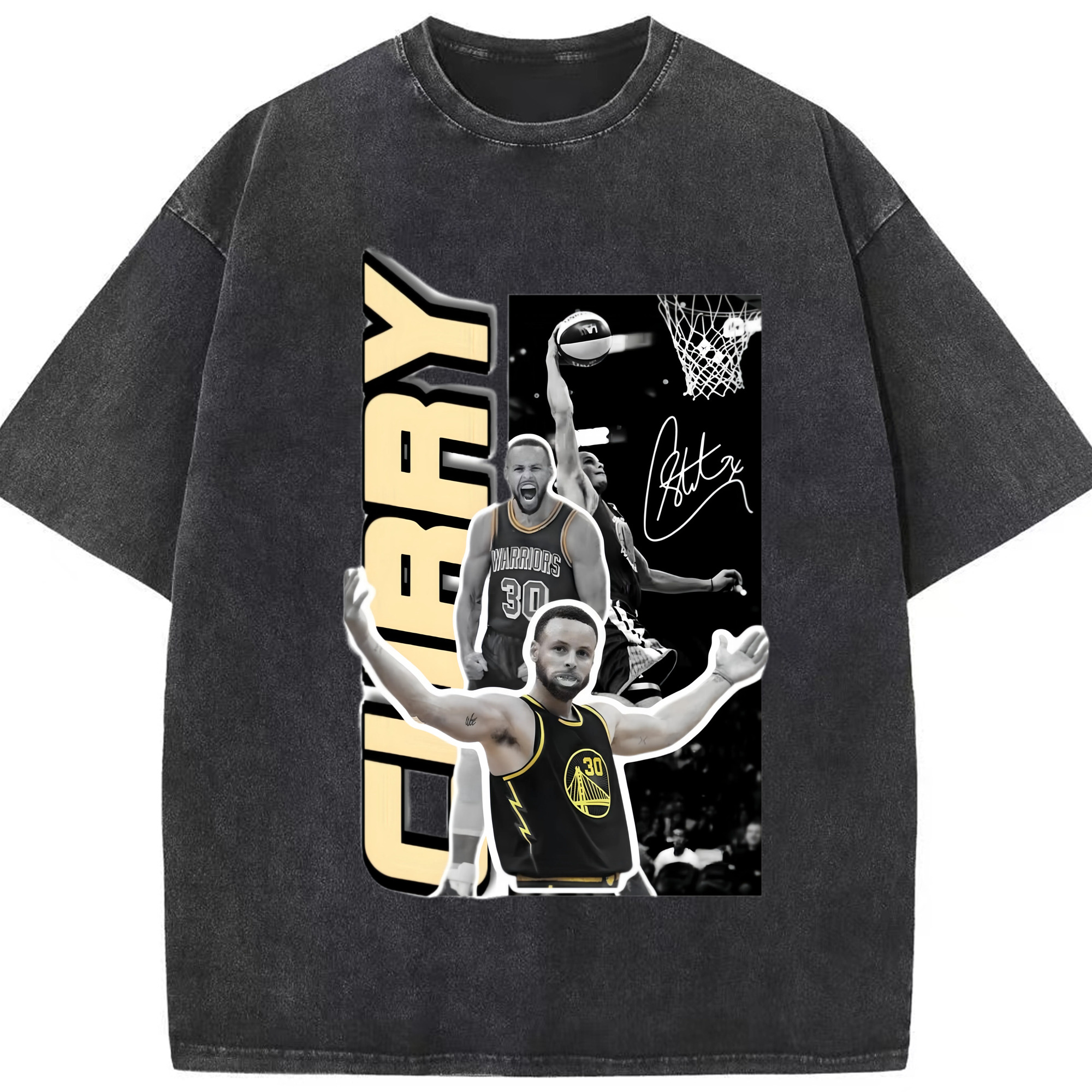 Golden State Warriors Stephen Curry shrug graphic T‑ShirtT-shirt - Washed Vintage Look 230g Cotton Oversized T-Shirt With Front Heat Transfer Print – Soft, Lightweight, Stylish Fit – Comfortable Casual Wear For Sports & Everyday Use