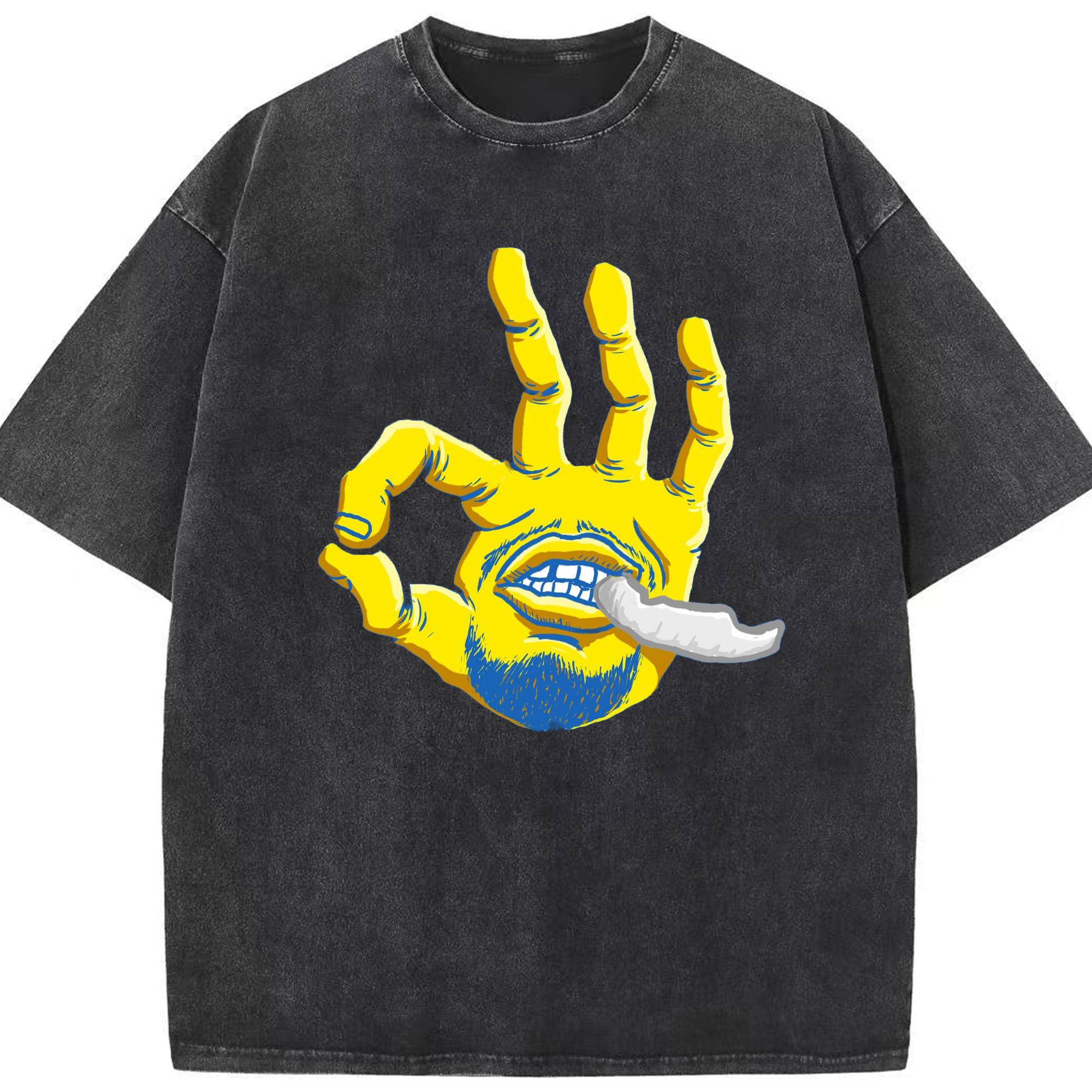 Steph Curry Golden State Cartoon chewing braces t-shirt - Washed Vintage Look 230g Cotton Oversized T-Shirt With Front Heat Transfer Print – Soft, Lightweight, Stylish Fit – Comfortable Casual Wear For Sports & Everyday Use