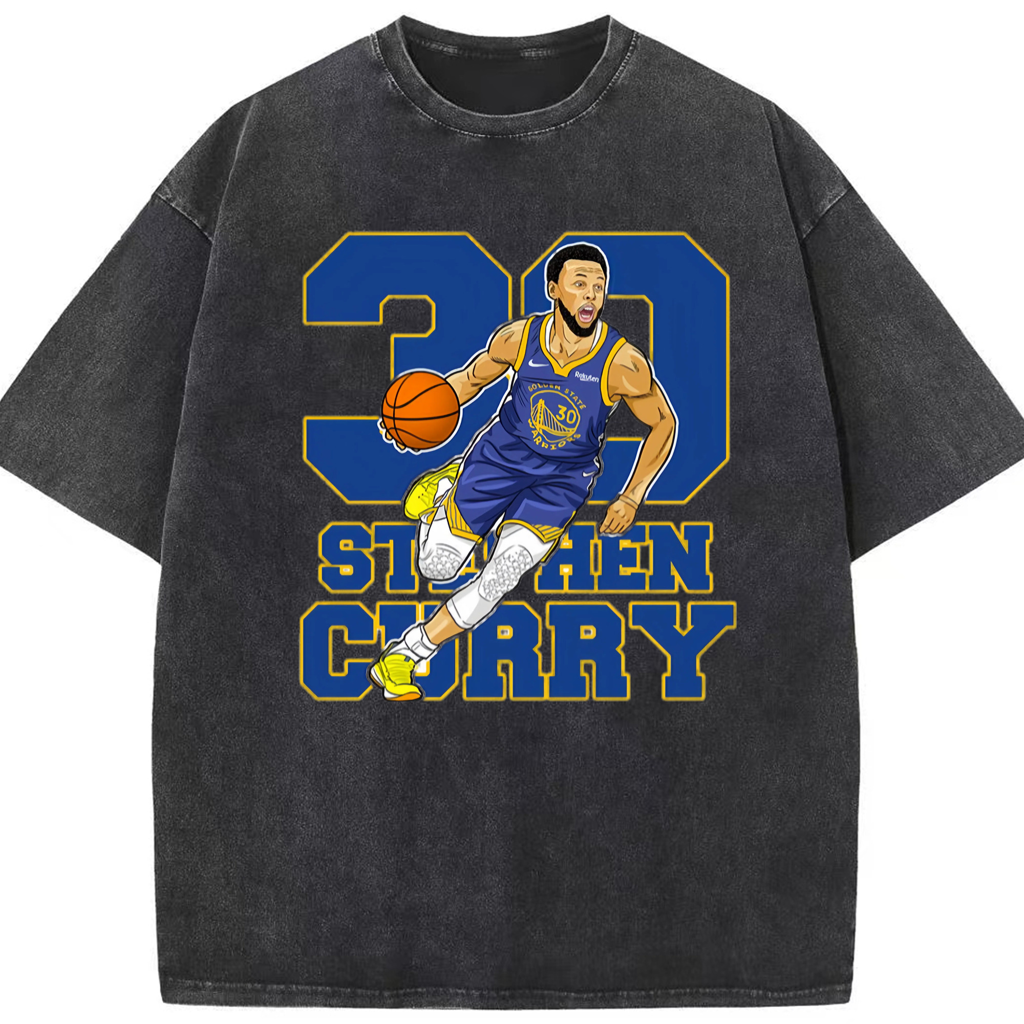Steph Curry Golden State Warriors  Breakthrough Cartoon t-shirt - Washed Vintage Look 230g Cotton Oversized T-Shirt With Front Heat Transfer Print – Soft, Lightweight, Stylish Fit – Comfortable Casual Wear For Sports & Everyday Use