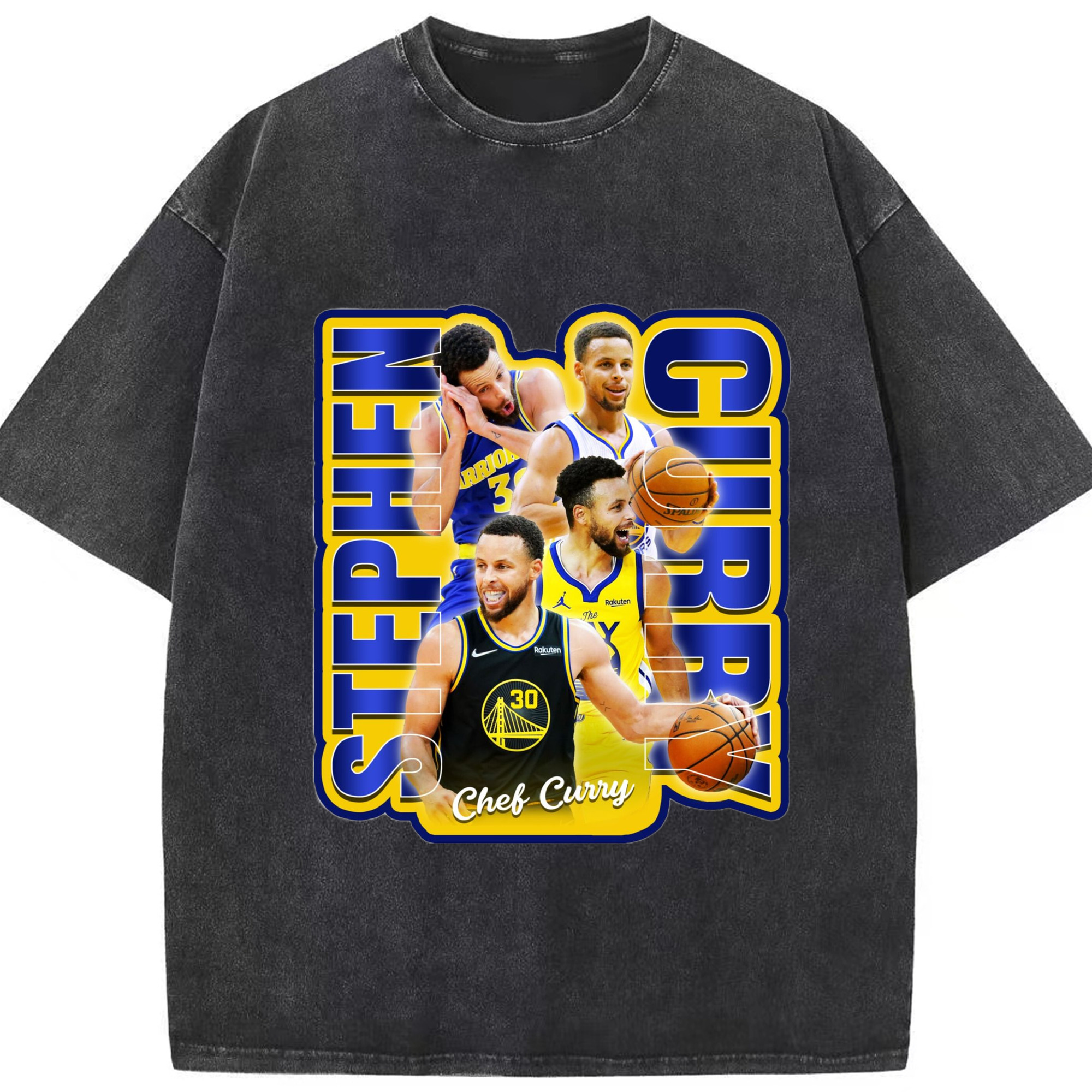 Steph Curry Golden State Warriors  collage t-shirt - Washed Vintage Look 230g Cotton Oversized T-Shirt With Front Heat Transfer Print – Soft, Lightweight, Stylish Fit – Comfortable Casual Wear For Sports & Everyday Use