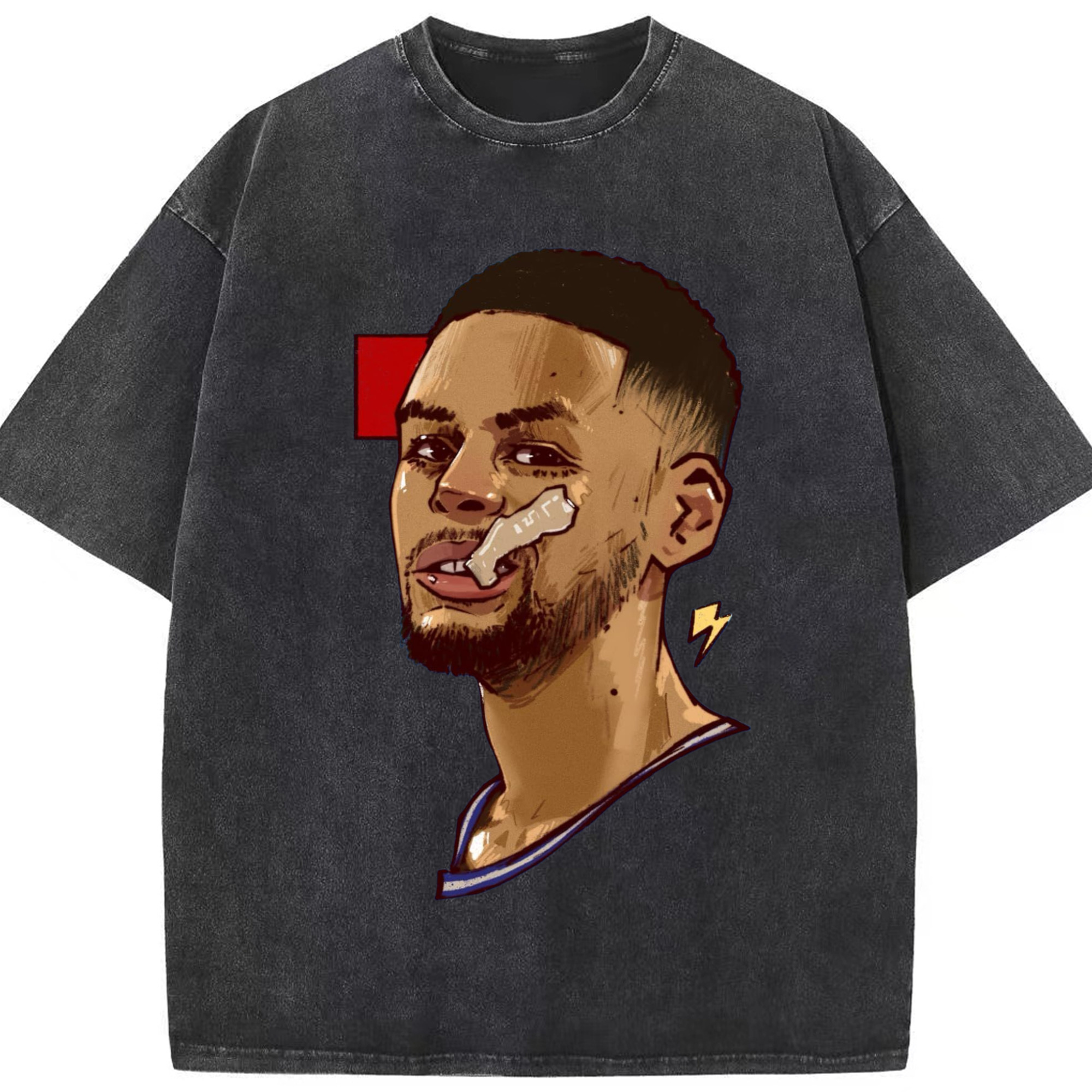 Steph Curry Golden State Warriors Cartoon profile picture t-shirt - Washed Vintage Look 230g Cotton Oversized T-Shirt With Front Heat Transfer Print – Soft, Lightweight, Stylish Fit – Comfortable Casual Wear For Sports & Everyday Use