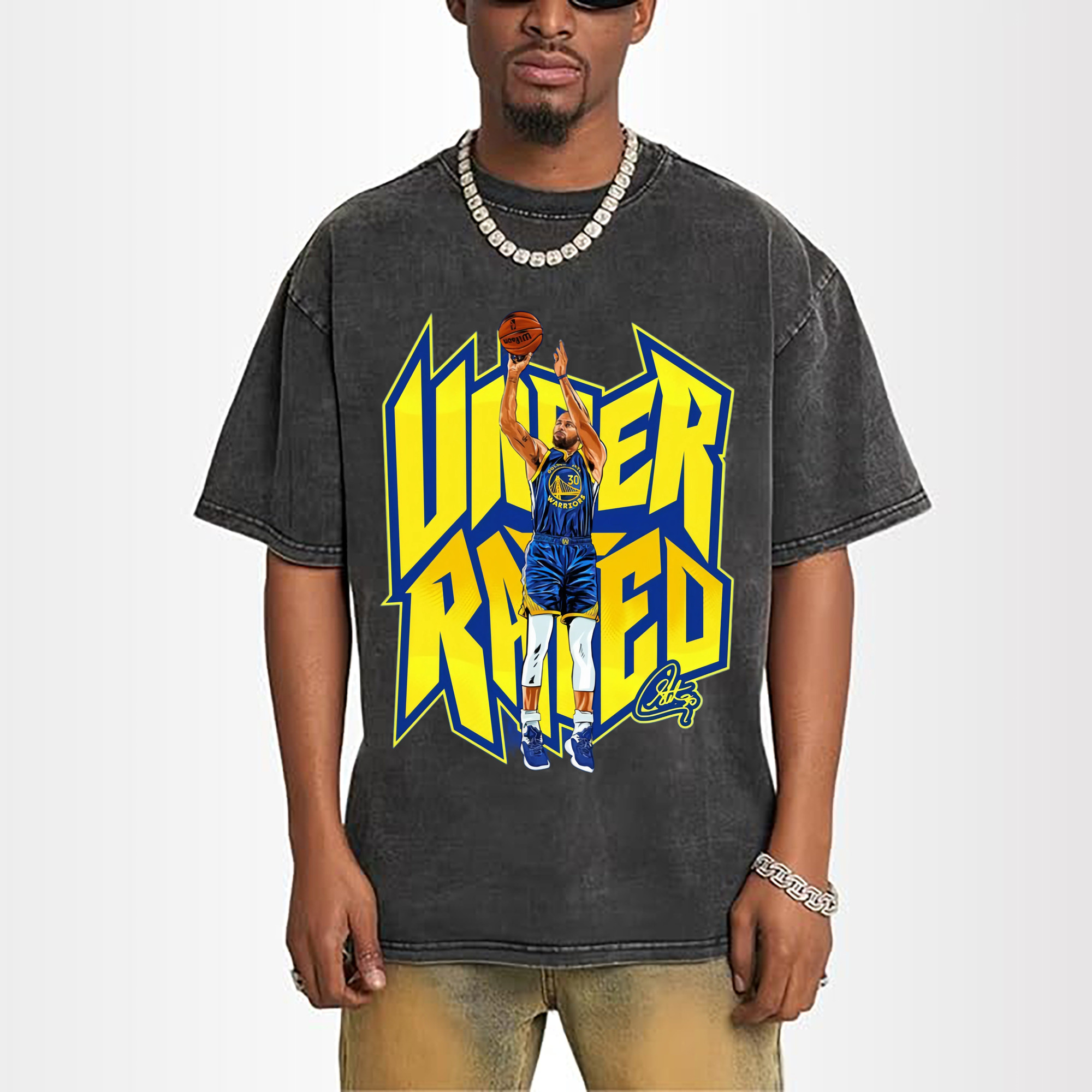 Steph Curry Golden State Warriors  points to take action Cartoon t-shirt