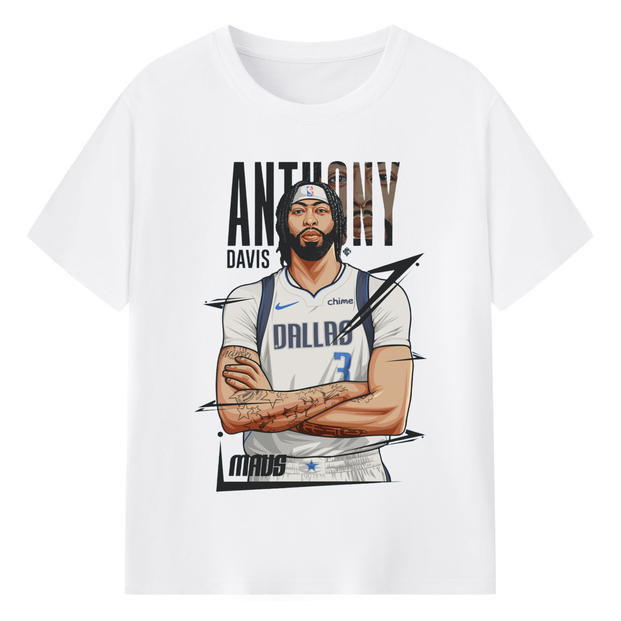 Anthony Davis Mavericks #3  Cartoon style graphic tee - 180g Cotton T-Shirt With Front Heat Transfer Print – Soft, Lightweight, Fitted Design – Comfortable Casual Wear For Sports & Everyday Use