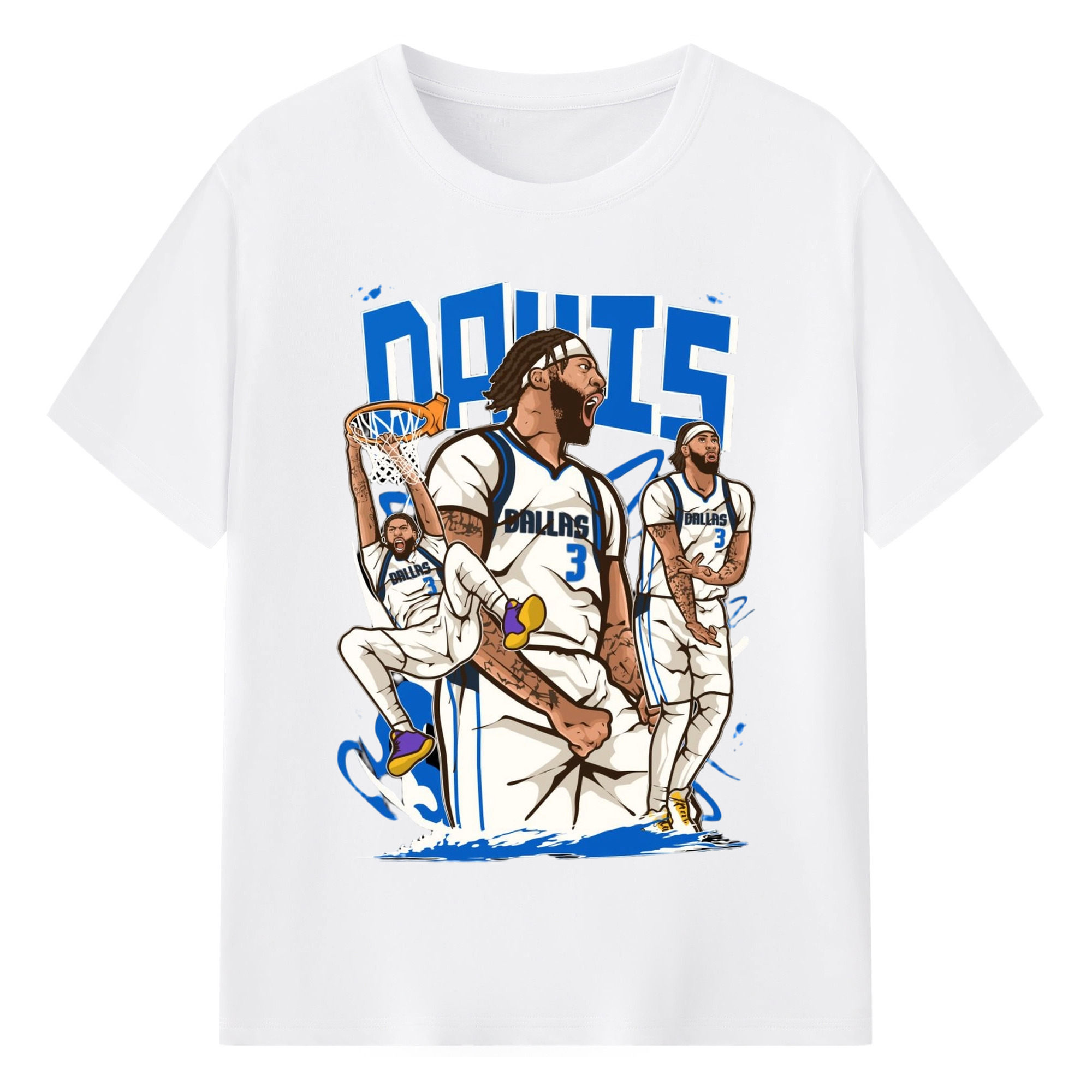 Anthony Davis Mavericks Cartoon style collage graphic tee - 180g Cotton T-Shirt With Front Heat Transfer Print – Soft, Lightweight, Fitted Design – Comfortable Casual Wear For Sports & Everyday Use