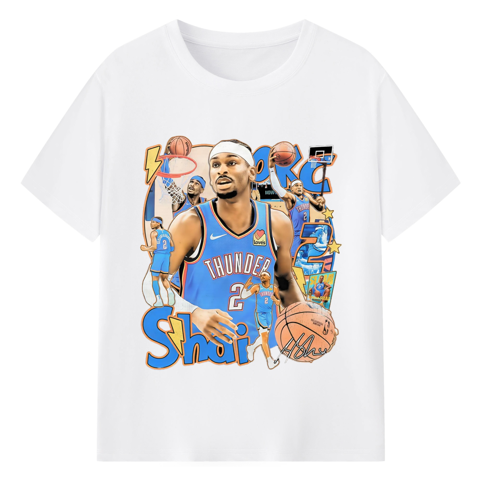 Shai Gilgeous-Alexander collage Graphic Tee - 180g Cotton T-Shirt With Front Heat Transfer Print – Soft, Lightweight, Fitted Design – Comfortable Casual Wear For Sports & Everyday Use