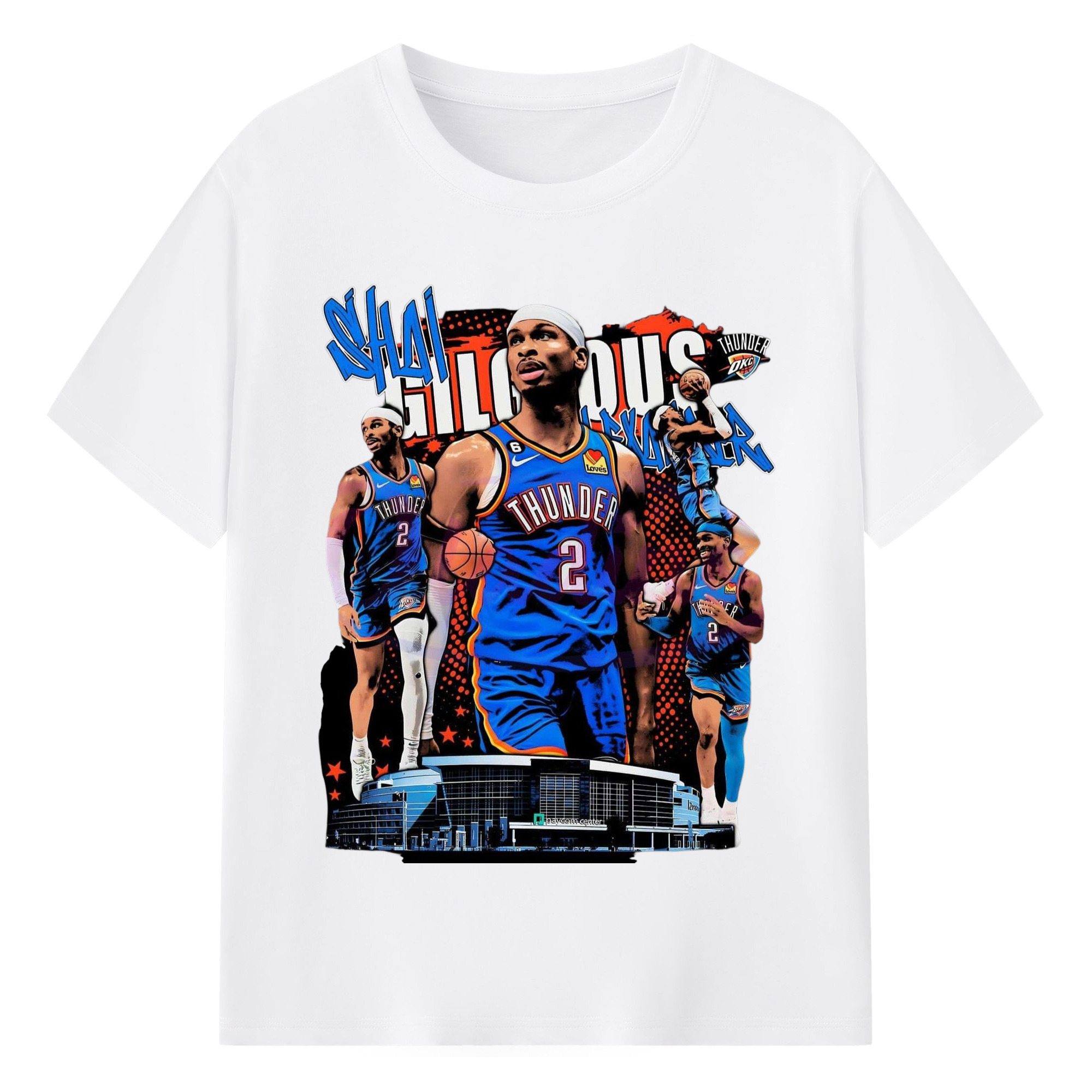 SGA OKC#2 collage Graphic T-shirt - 180g Cotton T-Shirt With Front Heat Transfer Print – Soft, Lightweight, Fitted Design – Comfortable Casual Wear For Sports & Everyday Use