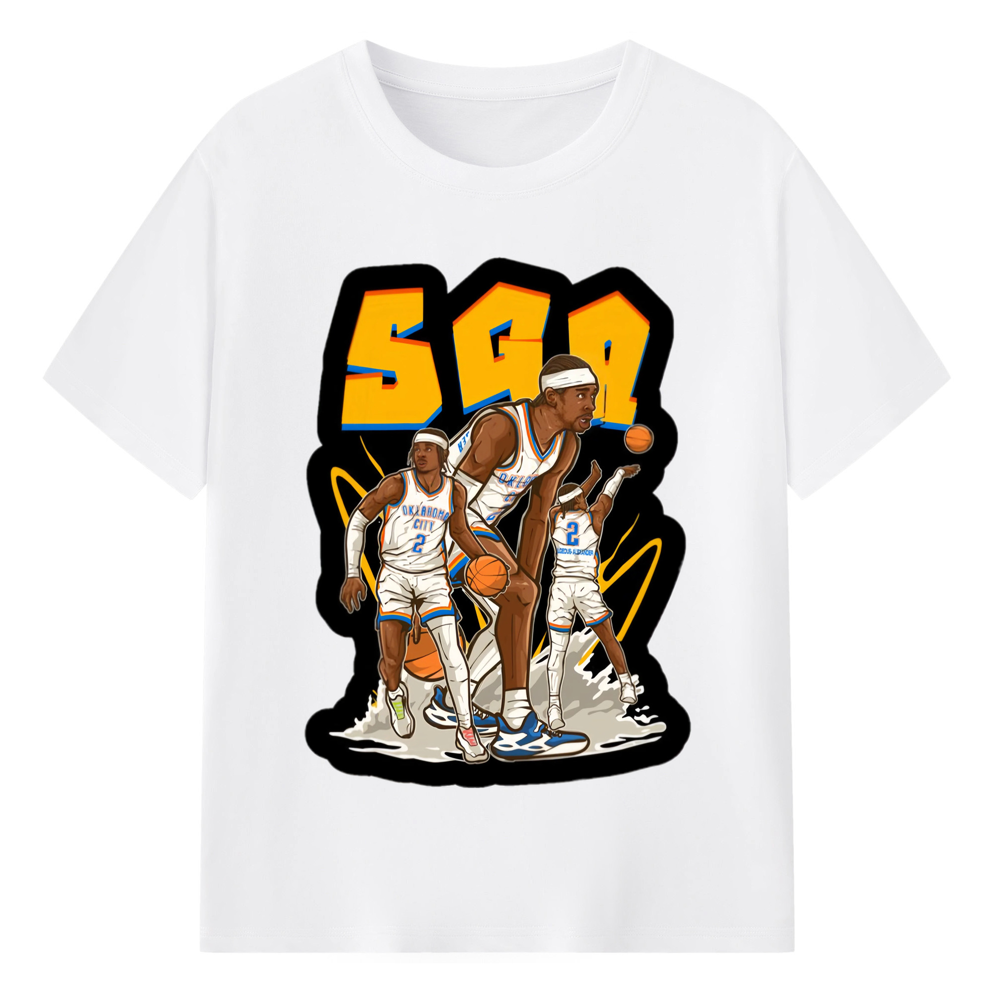 Shai Gilgeous-Alexander Cartoon collage tee - 180g Cotton T-Shirt With Front Heat Transfer Print – Soft, Lightweight, Fitted Design – Comfortable Casual Wear For Sports & Everyday Use