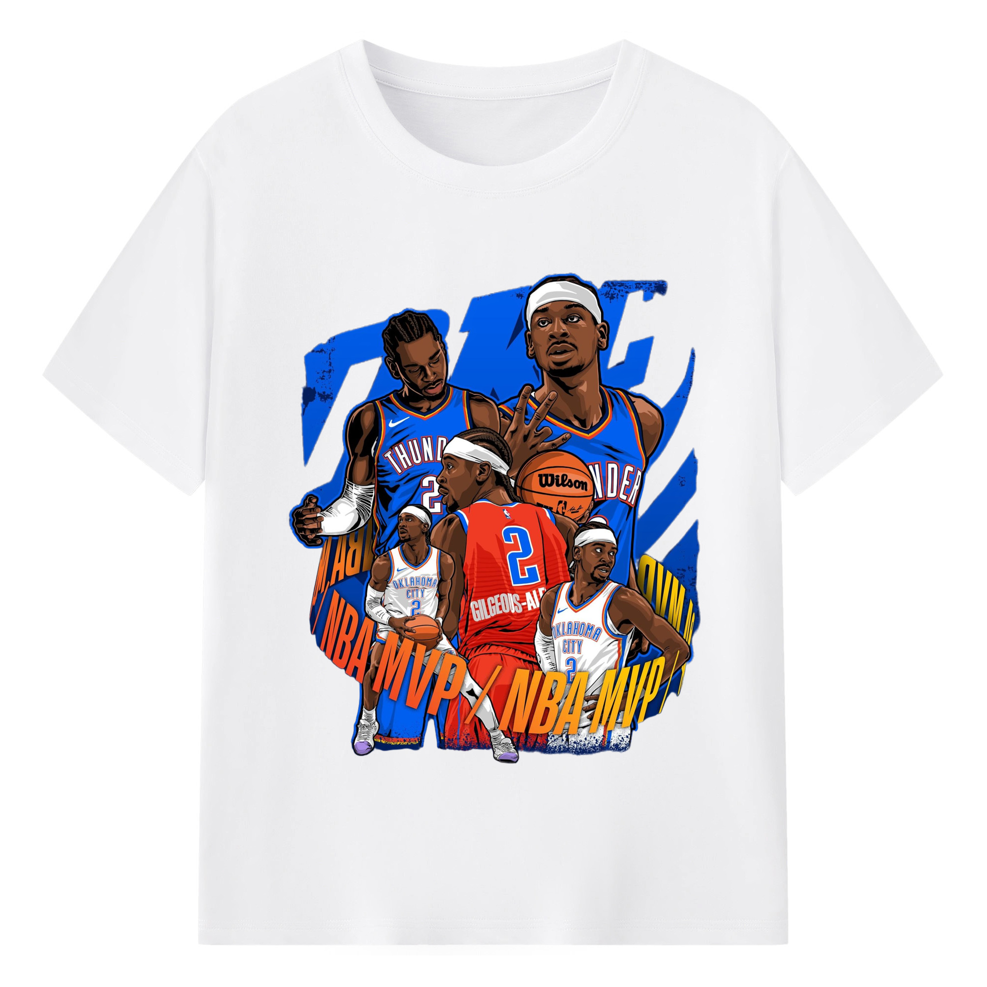 Shai Gilgeous-Alexander  mvp Cartoon collage tee - 180g Cotton T-Shirt With Front Heat Transfer Print – Soft, Lightweight, Fitted Design – Comfortable Casual Wear For Sports & Everyday Use