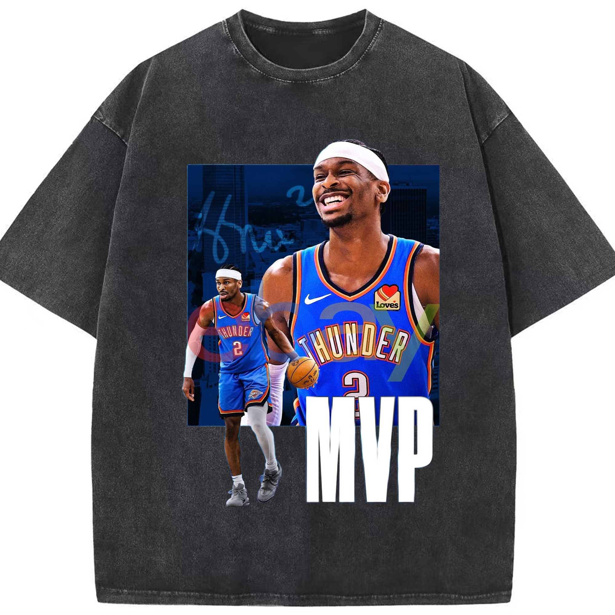 SGA NFT Finals MVP Graphic T-Shirt - Washed Vintage Look 230g Cotton Oversized T-Shirt With Front Heat Transfer Print – Soft, Lightweight, Stylish Fit – Comfortable Casual Wear For Sports & Everyday Use
