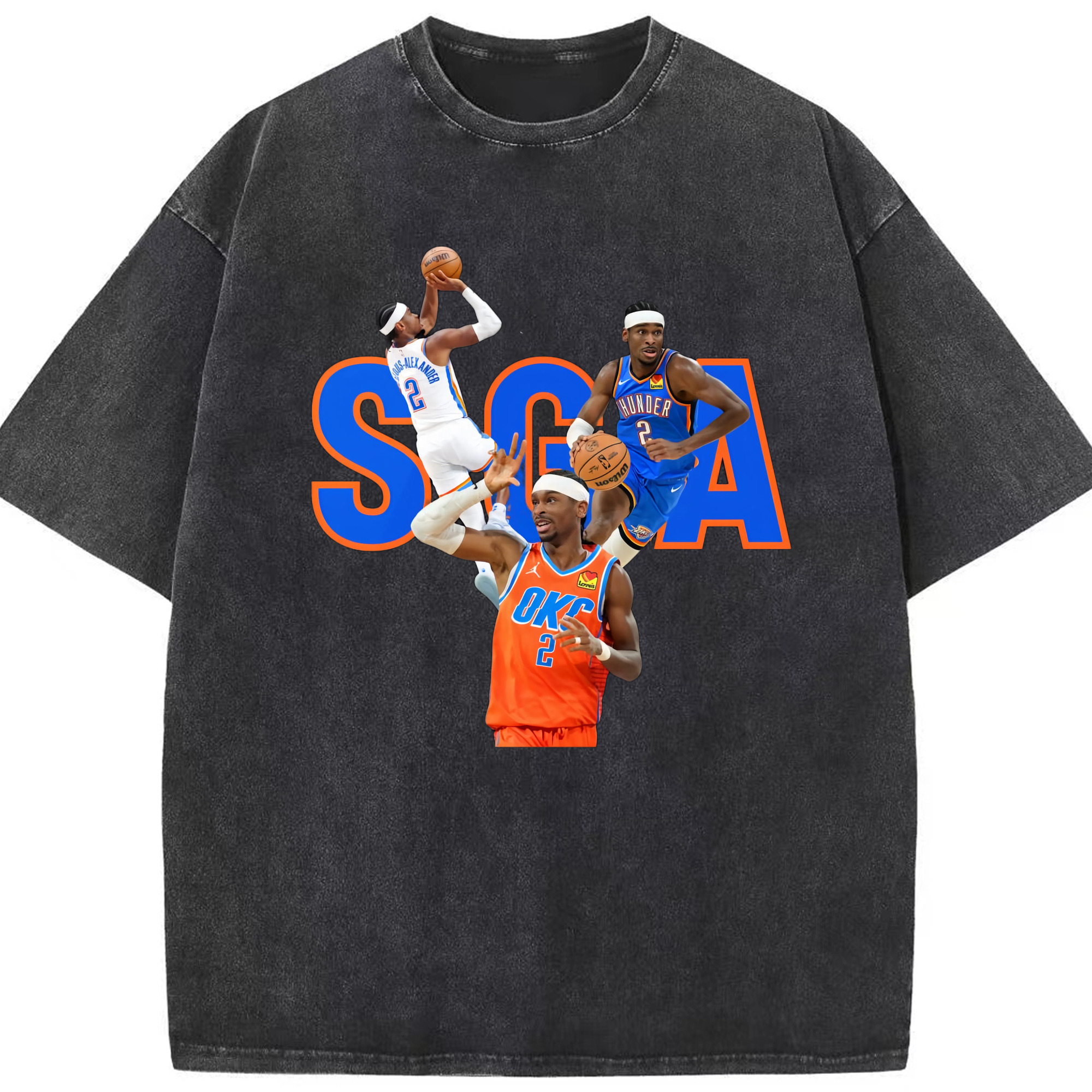 SGA  MVP collage Graphic Tee - Washed Vintage Look 230g Cotton Oversized T-Shirt With Front Heat Transfer Print – Soft, Lightweight, Stylish Fit – Comfortable Casual Wear For Sports & Everyday Use