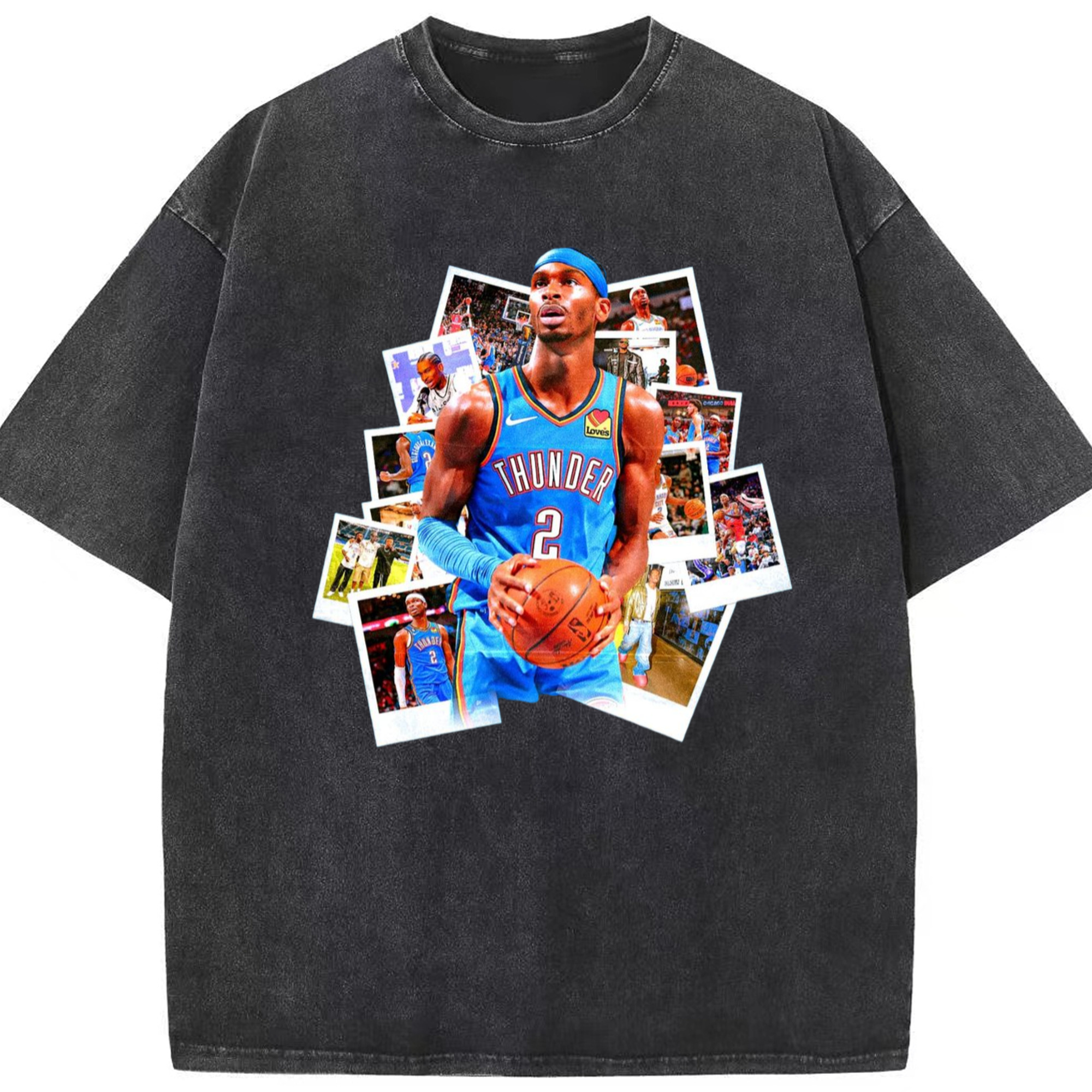 Shai Gilgeous-Alexander collage style Graphic Tee - Washed Vintage Look 230g Cotton Oversized T-Shirt With Front Heat Transfer Print – Soft, Lightweight, Stylish Fit – Comfortable Casual Wear For Sports & Everyday Use