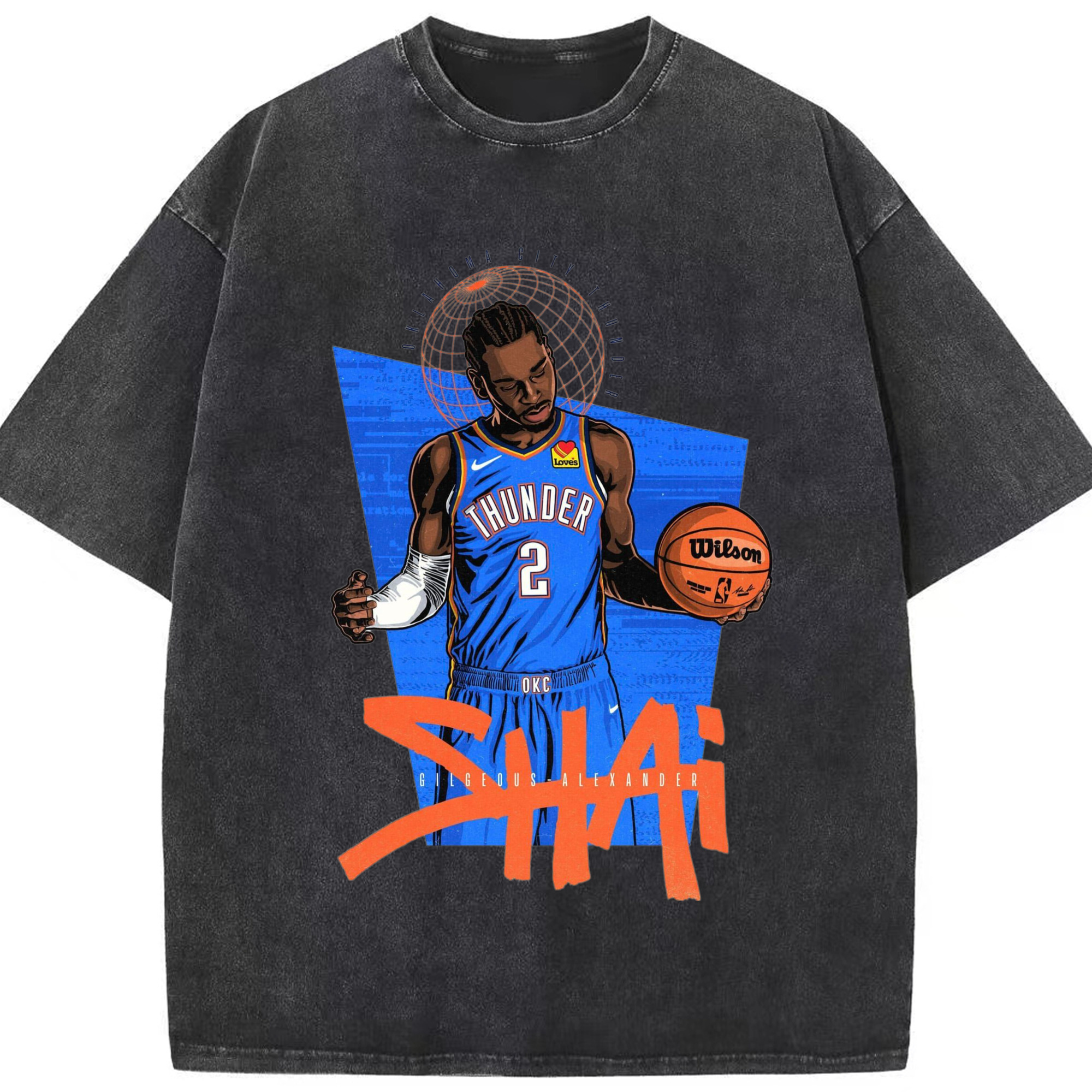 Shai Gilgeous-Alexande shrug Graphic T-Shirt - Washed Vintage Look 230g Cotton Oversized T-Shirt With Front Heat Transfer Print – Soft, Lightweight, Stylish Fit – Comfortable Casual Wear For Sports & Everyday Use