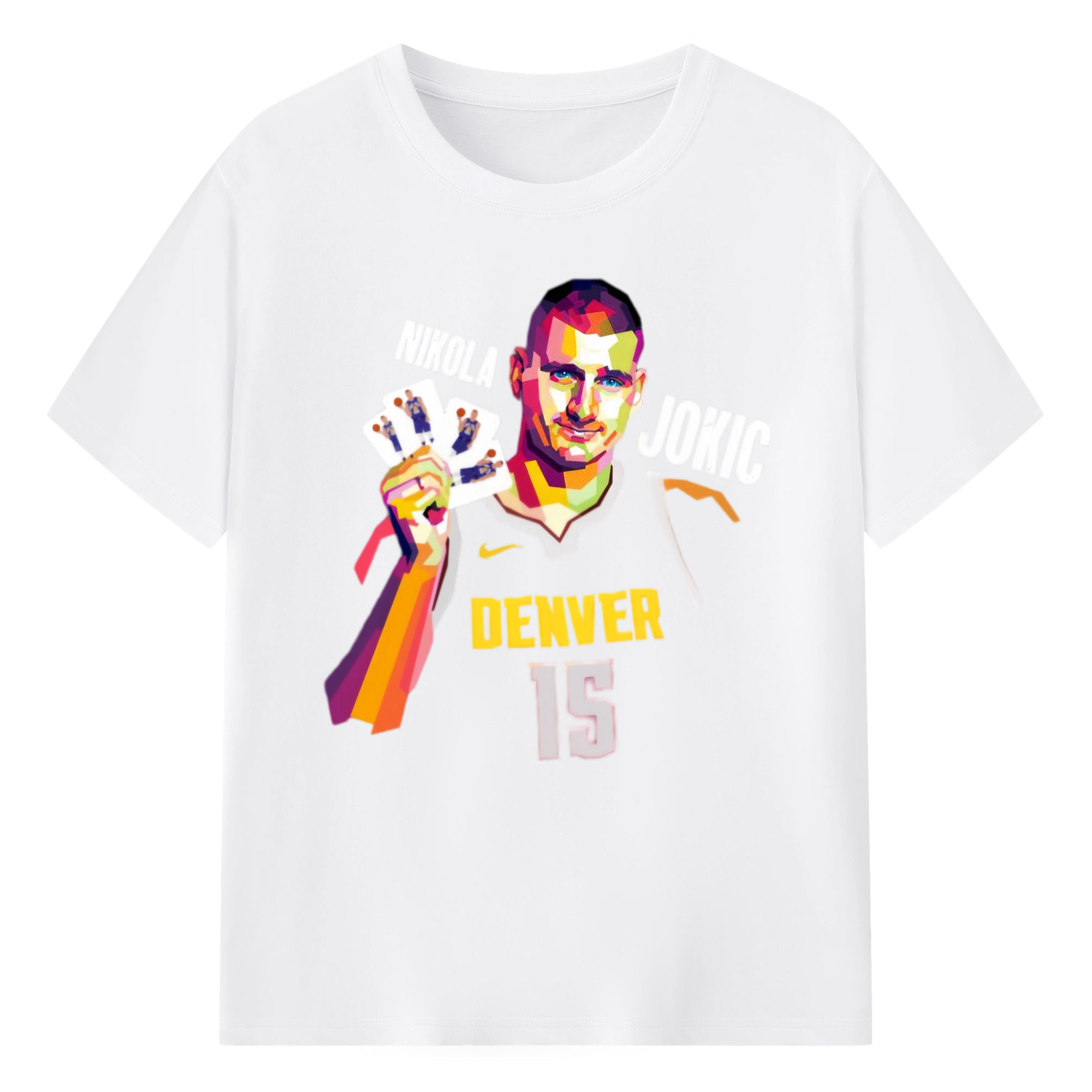 Nikola Jokić Nuggets Coloured drawing T-shirt - 180g Cotton T-Shirt With Front Heat Transfer Print – Soft, Lightweight, Fitted Design – Comfortable Casual Wear For Sports & Everyday Use