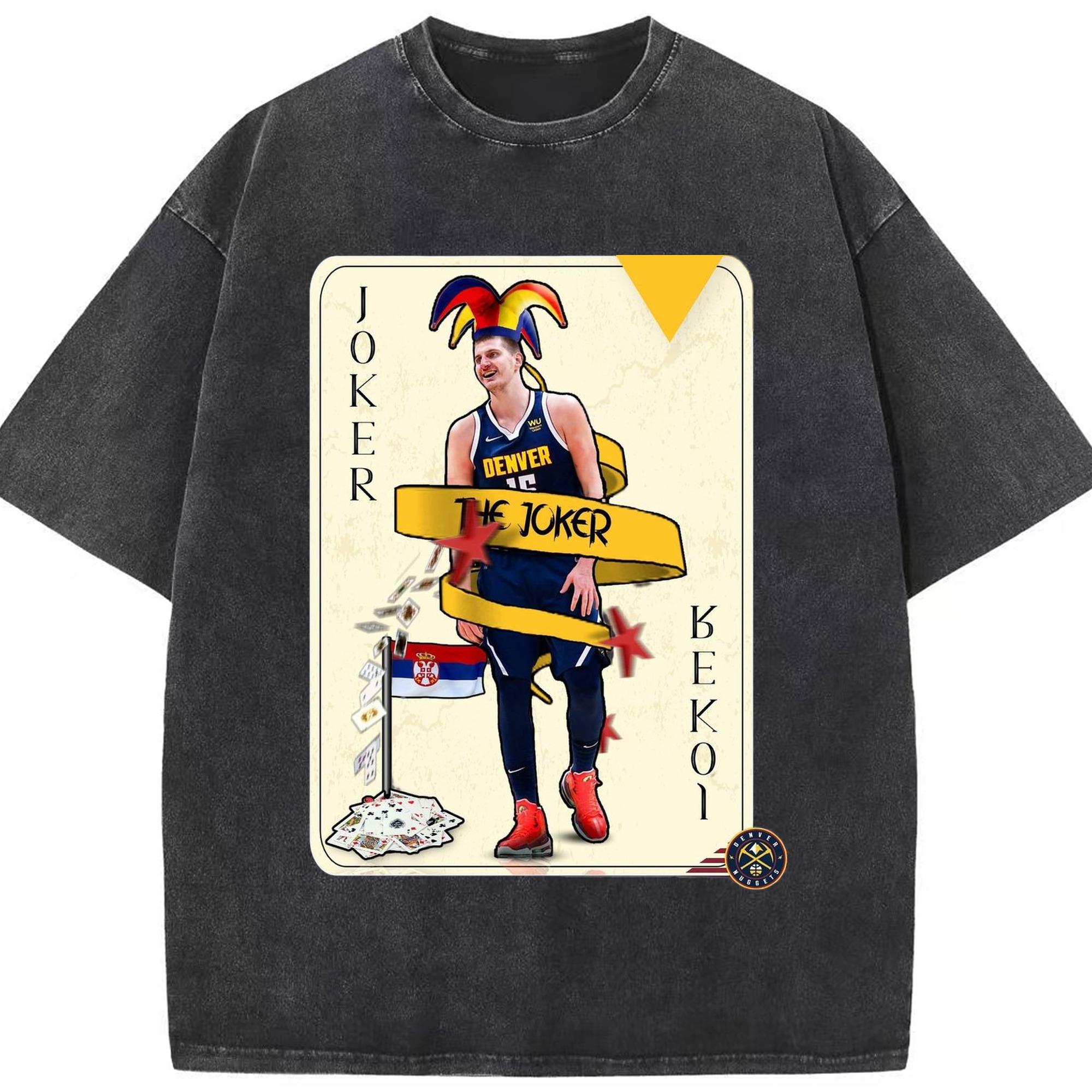 Nuggets The Joker Jokic #15 T-shirt - Washed Vintage Look 230g Cotton Oversized T-Shirt With Front Heat Transfer Print – Soft, Lightweight, Stylish Fit – Comfortable Casual Wear For Sports & Everyday Use