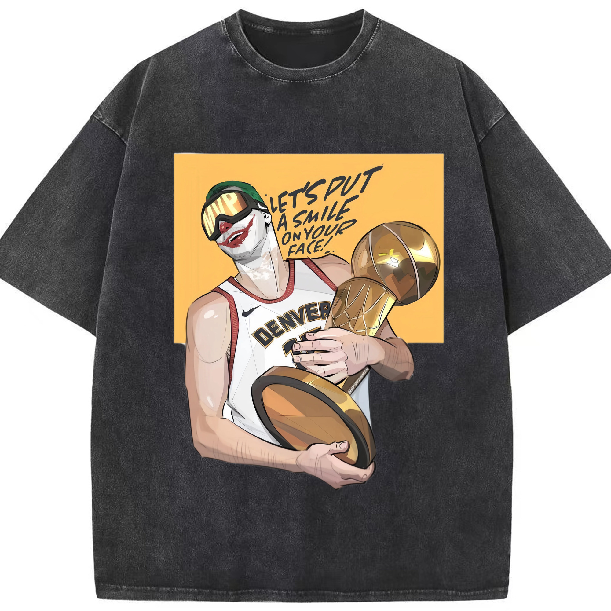 The Joker Jokic T-shirt - Washed Vintage Look 230g Cotton Oversized T-Shirt With Front Heat Transfer Print – Soft, Lightweight, Stylish Fit – Comfortable Casual Wear For Sports & Everyday Use