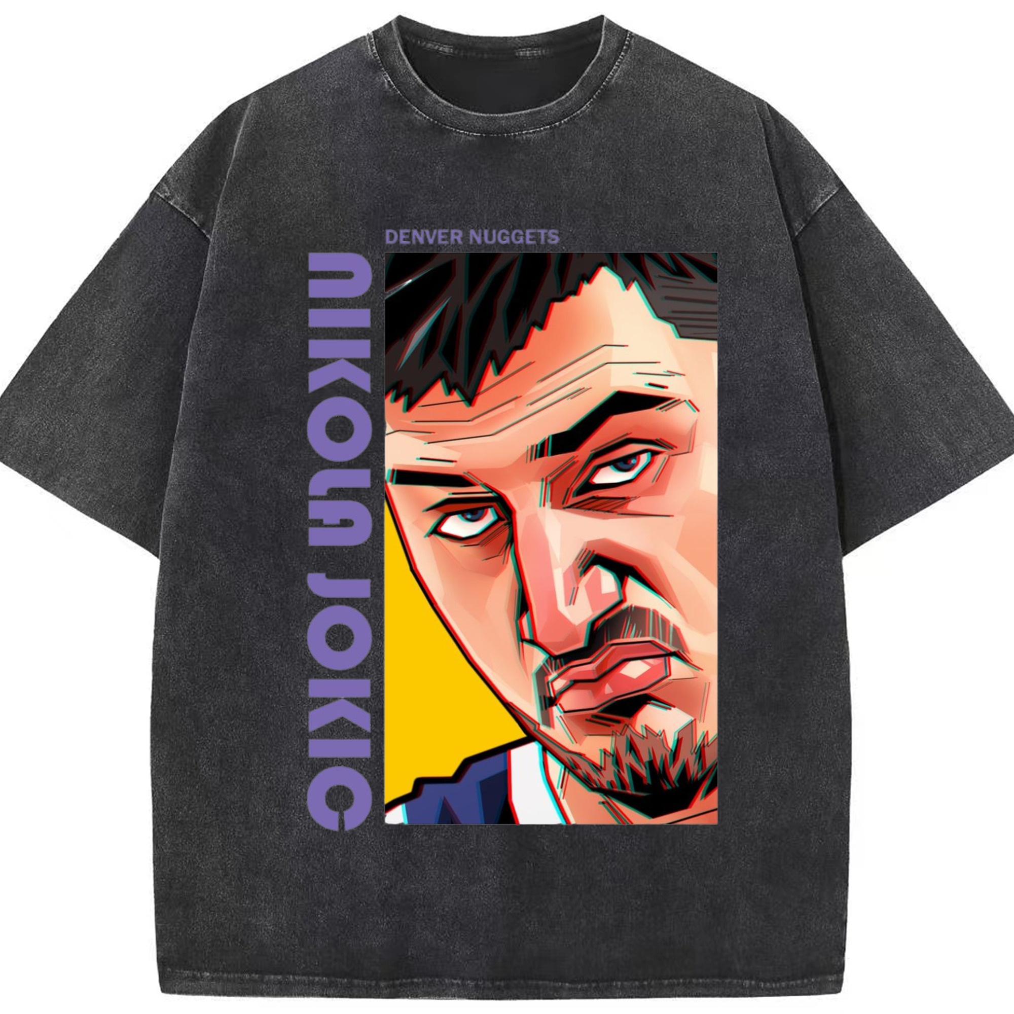Nikola Jokić Nuggets  Comic style Graphic T-shirt - Washed Vintage Look 230g Cotton Oversized T-Shirt With Front Heat Transfer Print – Soft, Lightweight, Stylish Fit – Comfortable Casual Wear For Sports & Everyday Use