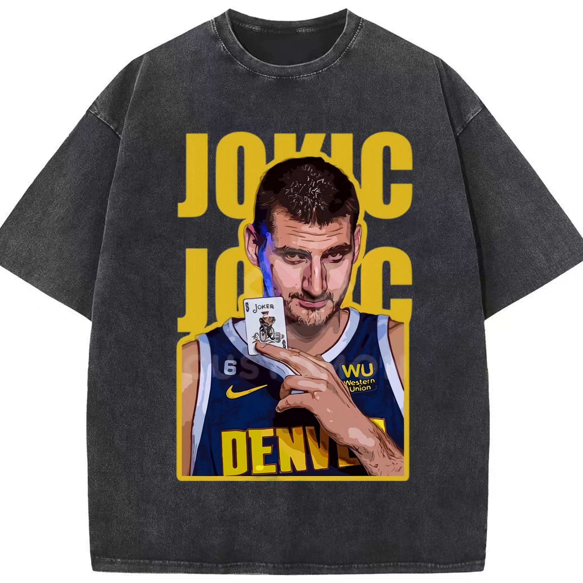 The Joker Jokic #15 T-shirt - Washed Vintage Look 230g Cotton Oversized T-Shirt With Front Heat Transfer Print – Soft, Lightweight, Stylish Fit – Comfortable Casual Wear For Sports & Everyday Use