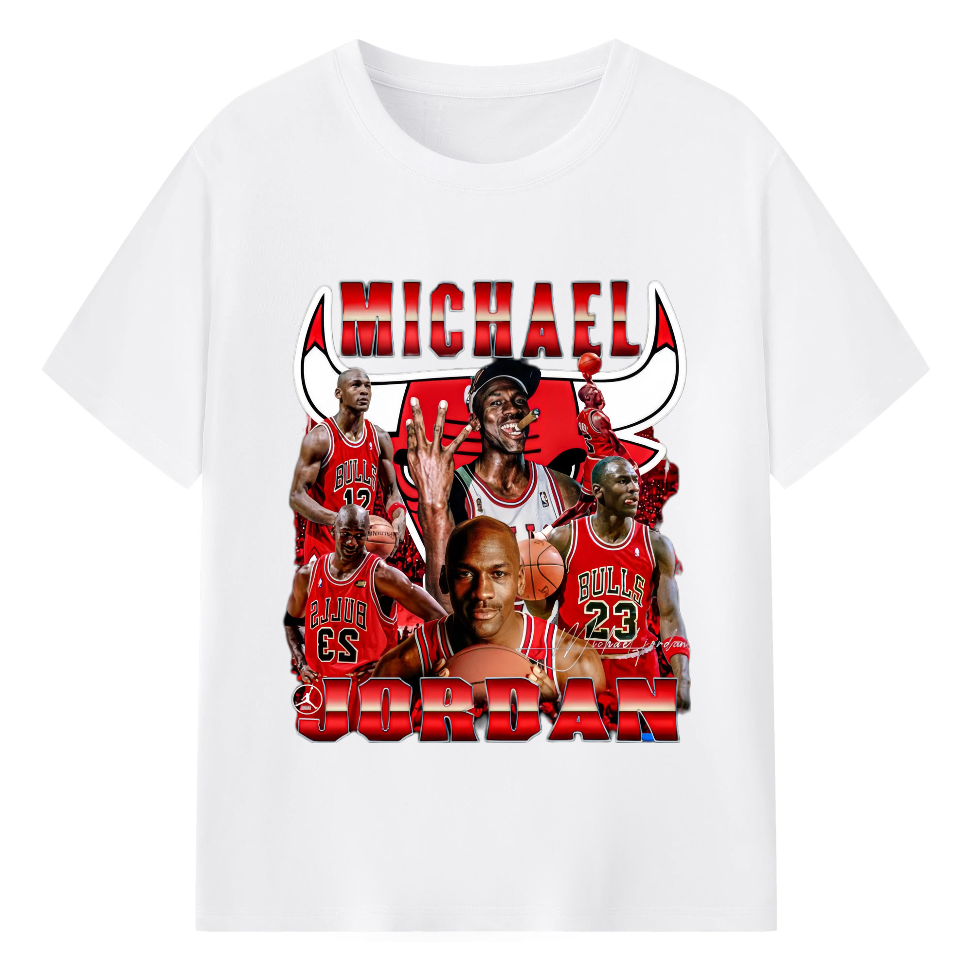 Bulls Michael Jordan #23 Collage graphic T‑Shirt - 180g Cotton T-Shirt With Front Heat Transfer Print – Soft, Lightweight, Fitted Design – Comfortable Casual Wear For Sports & Everyday Use
