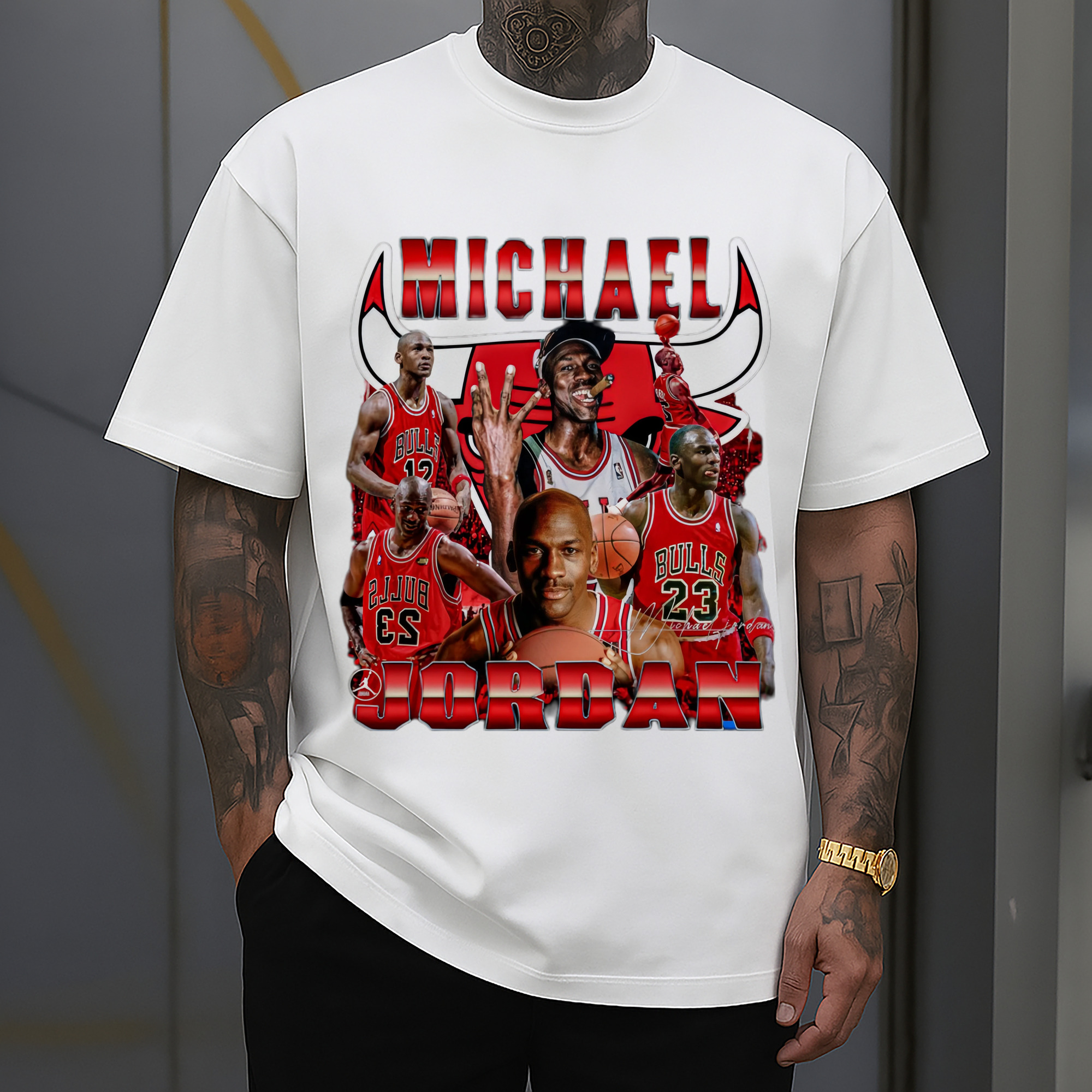 bulls Michael Jordan #23 Collage graphic T‑Shirt