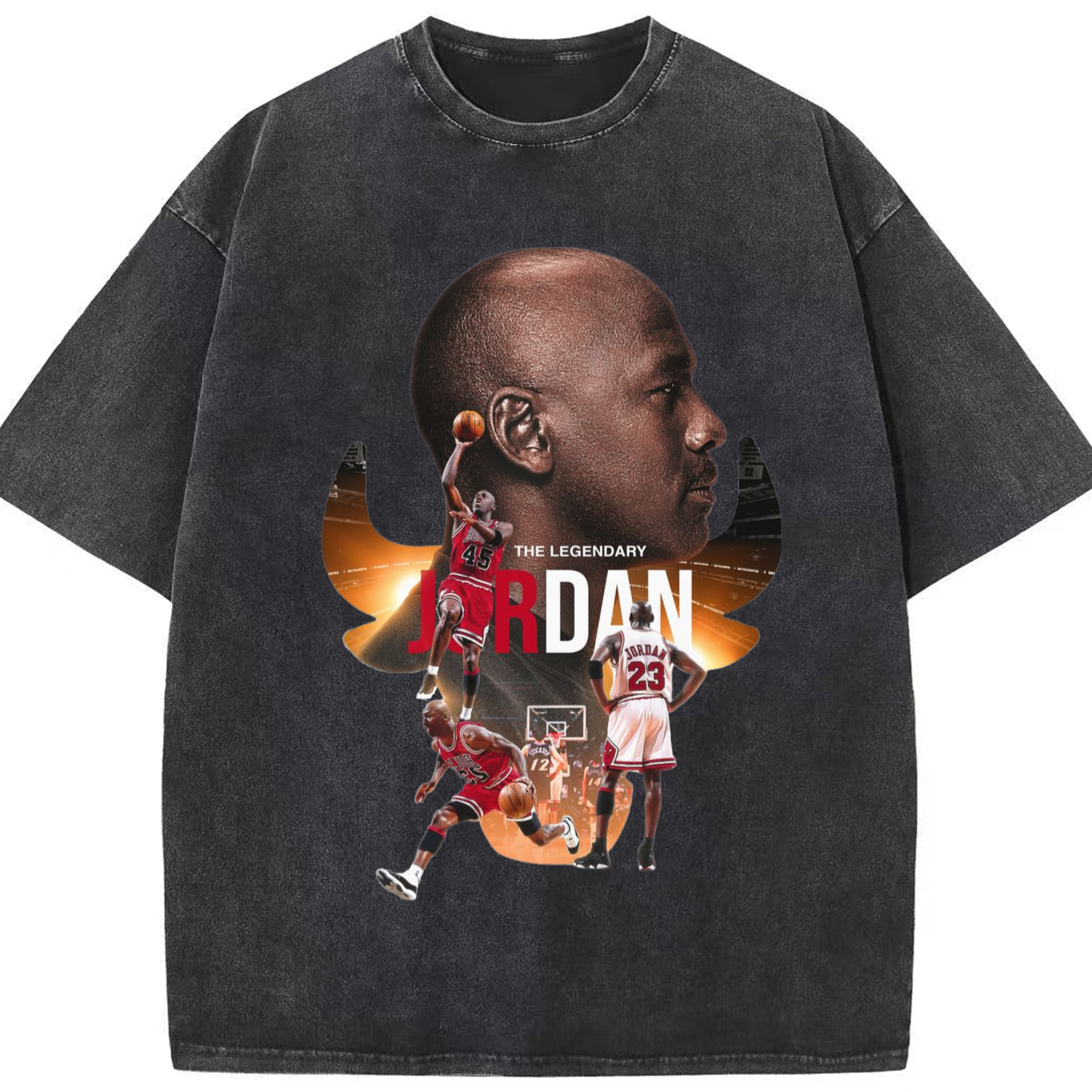 Michael Jordan  graphic T‑Shirt - Washed Vintage Look 230g Cotton Oversized T-Shirt With Front Heat Transfer Print – Soft, Lightweight, Stylish Fit – Comfortable Casual Wear For Sports & Everyday Use