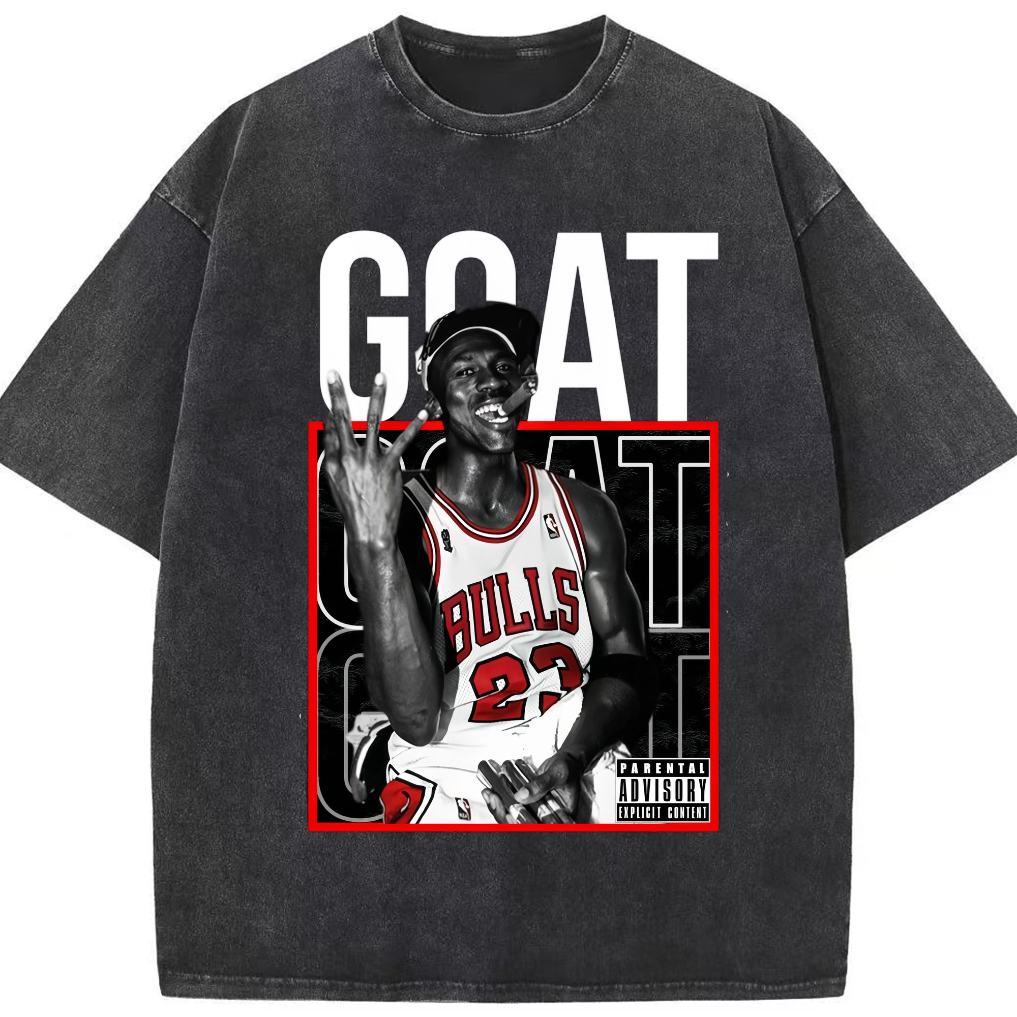 Michael Jordan 3-Peat Champions graphic tee - Washed Vintage Look 230g Cotton Oversized T-Shirt With Front Heat Transfer Print – Soft, Lightweight, Stylish Fit – Comfortable Casual Wear For Sports & Everyday Use
