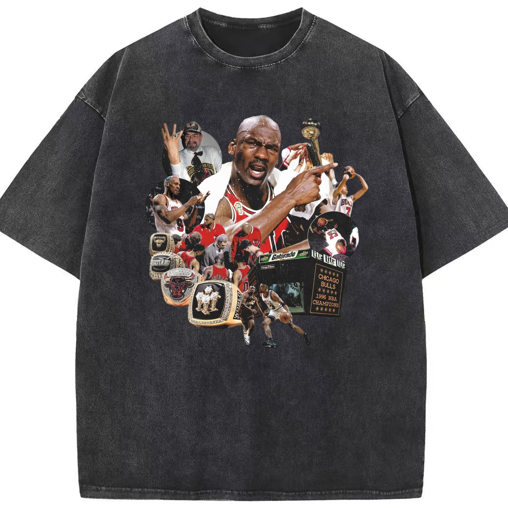 Michael Jordan Chicago legendary 6 wings T‑Shirt - Washed Vintage Look 230g Cotton Oversized T-Shirt With Front Heat Transfer Print – Soft, Lightweight, Stylish Fit – Comfortable Casual Wear For Sports & Everyday Use