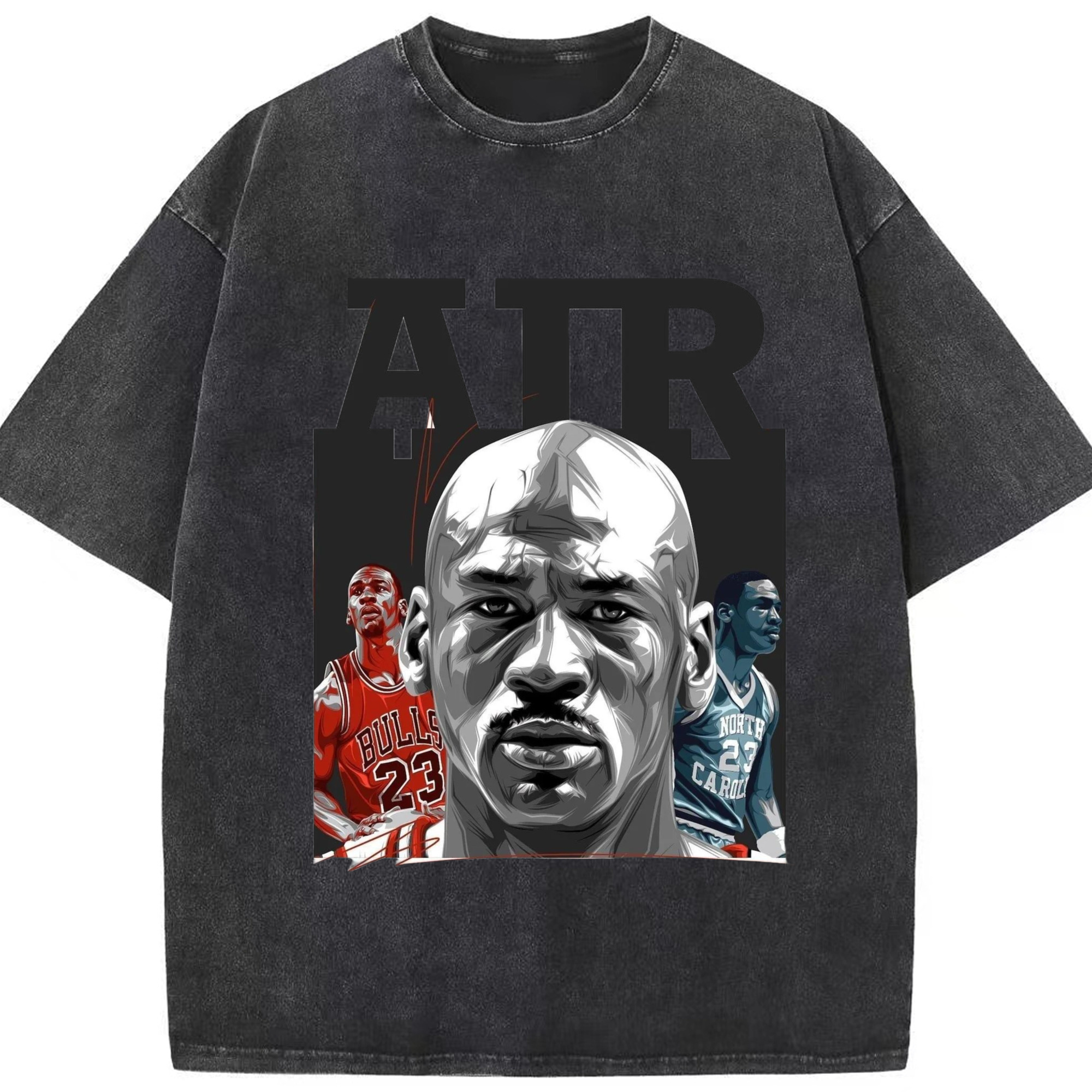 Bulls Air Jordan #23 T-Shirt - Washed Vintage Look 230g Cotton Oversized T-Shirt With Front Heat Transfer Print – Soft, Lightweight, Stylish Fit – Comfortable Casual Wear For Sports & Everyday Use