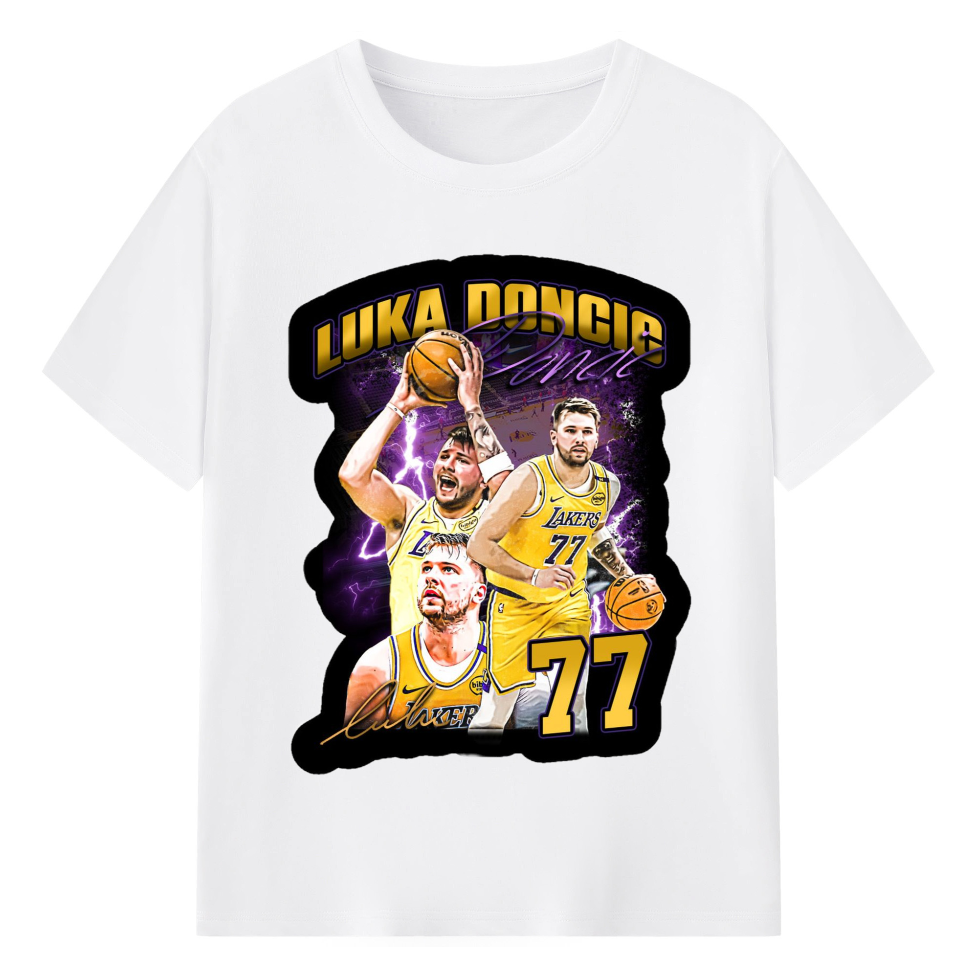 Luka Dončić Lakers #77 Collage icon T‑Shirt - 180g Cotton T-Shirt With Front Heat Transfer Print – Soft, Lightweight, Fitted Design – Comfortable Casual Wear For Sports & Everyday Use