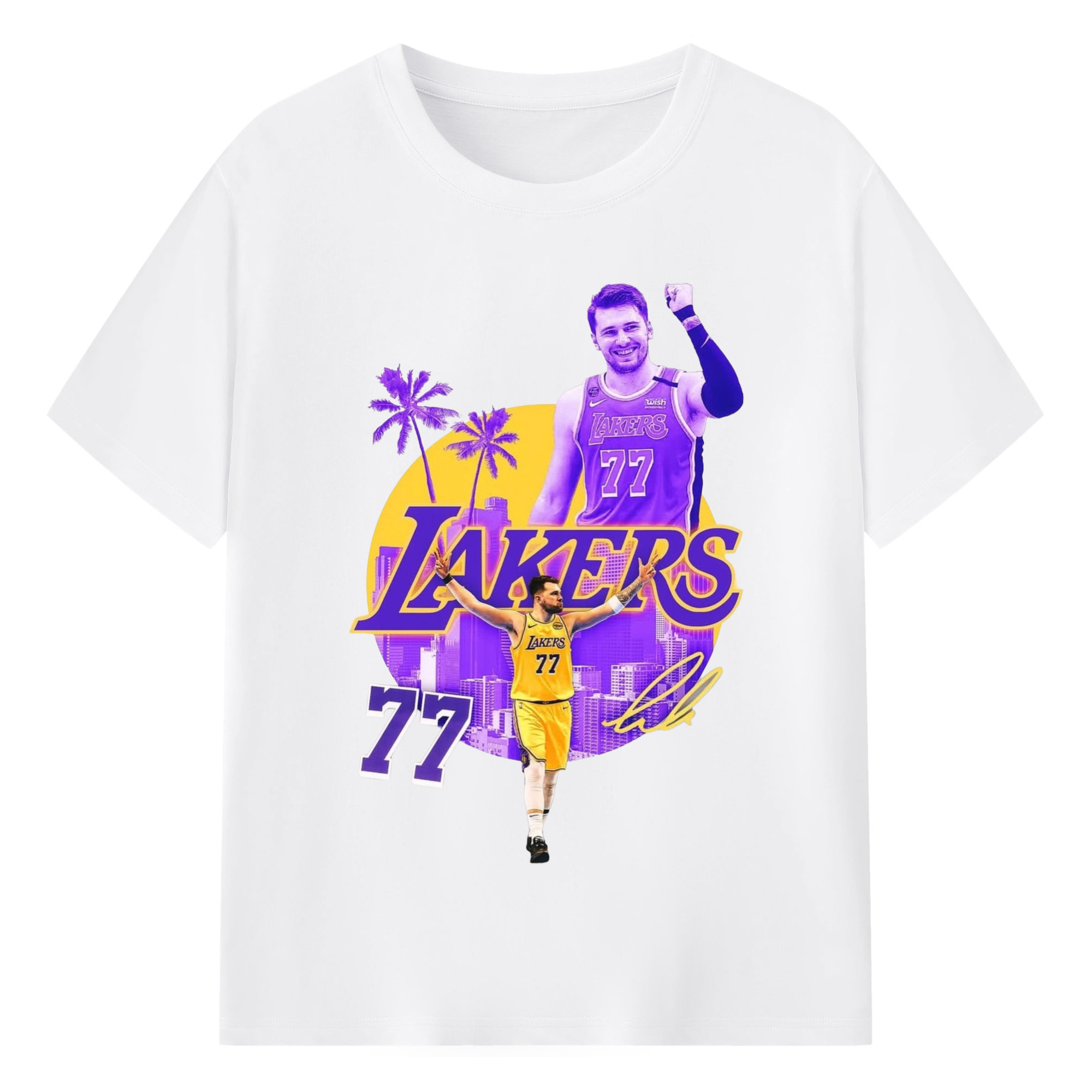 Luka Dončić Lakers #77  icon Tee - 180g Cotton T-Shirt With Front Heat Transfer Print – Soft, Lightweight, Fitted Design – Comfortable Casual Wear For Sports & Everyday Use