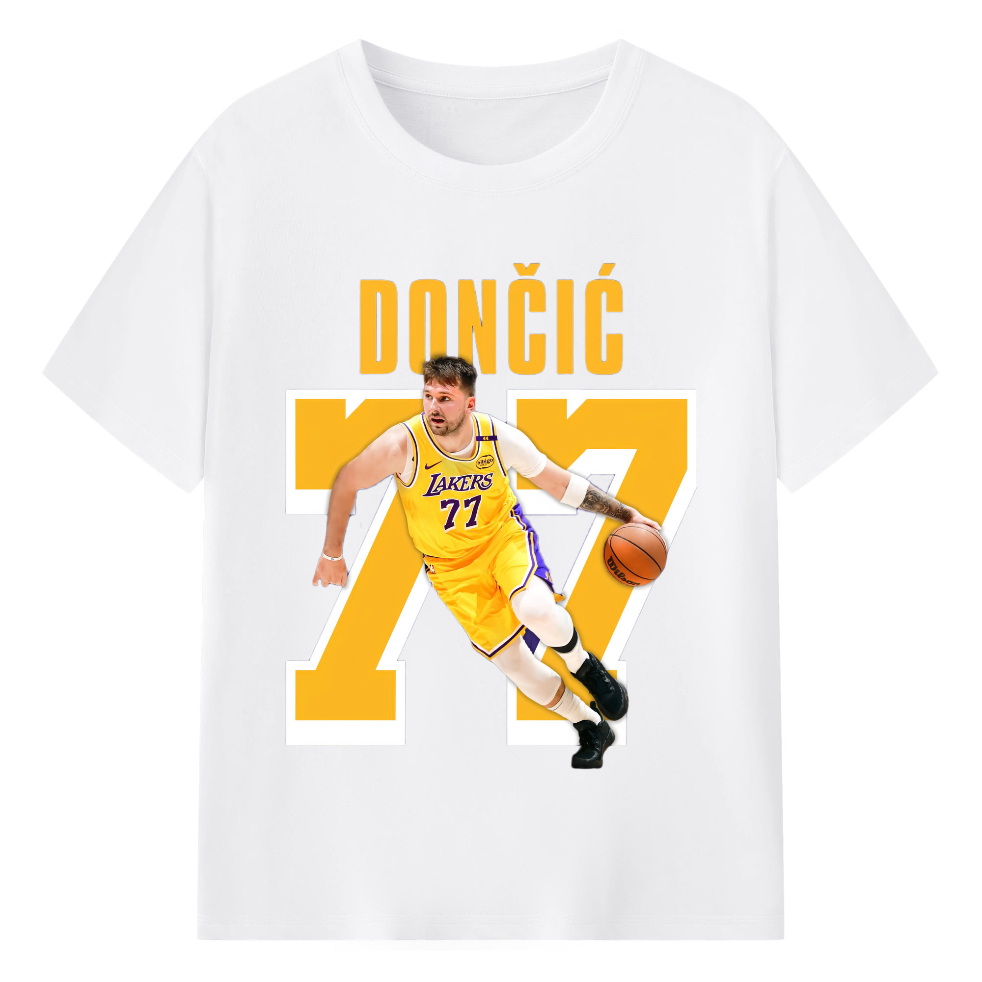 Lakers Luka Doncic #77 Shirt - 180g Cotton T-Shirt With Front Heat Transfer Print – Soft, Lightweight, Fitted Design – Comfortable Casual Wear For Sports & Everyday Use