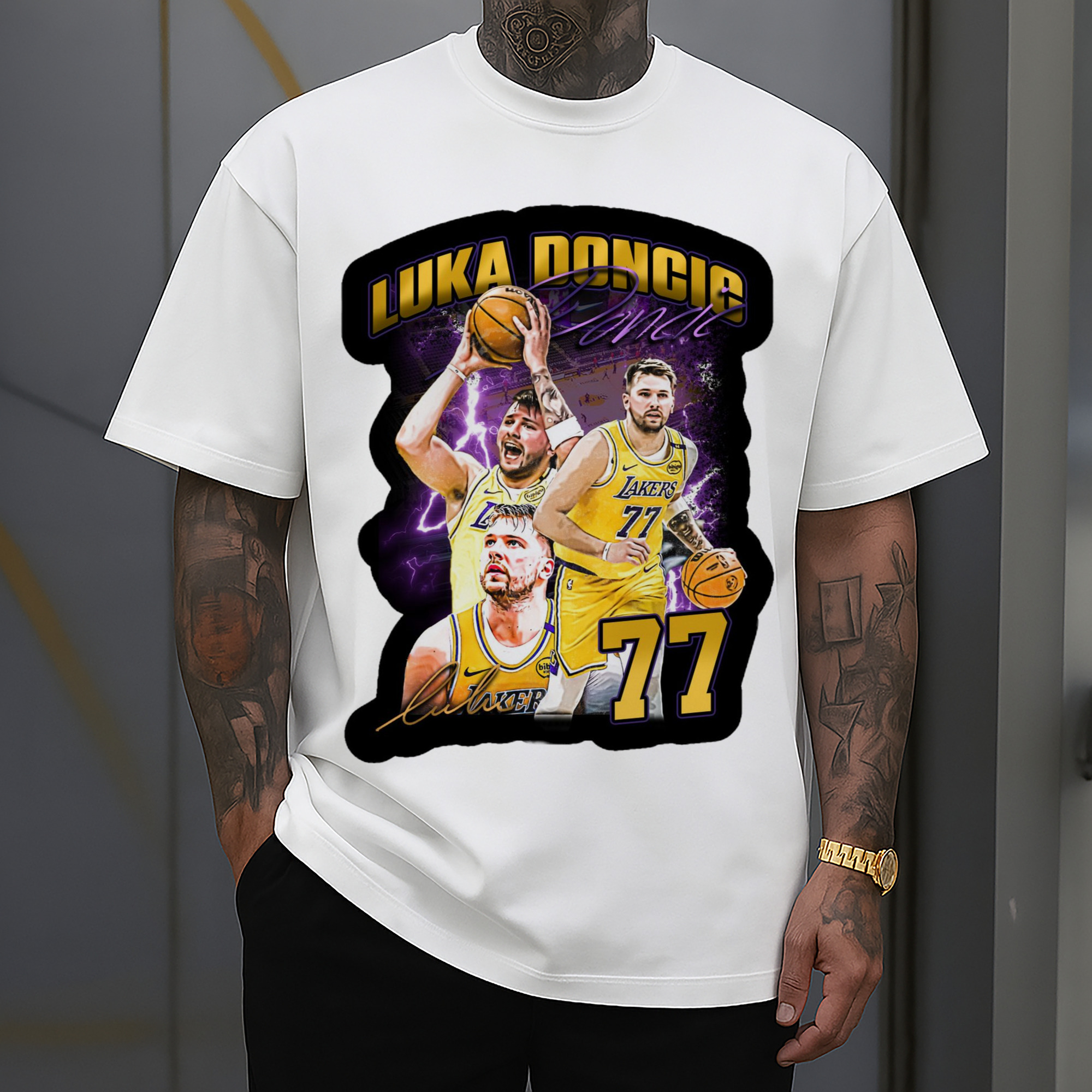 Luka Dončić Lakers #77 Collage icon T‑Shirt