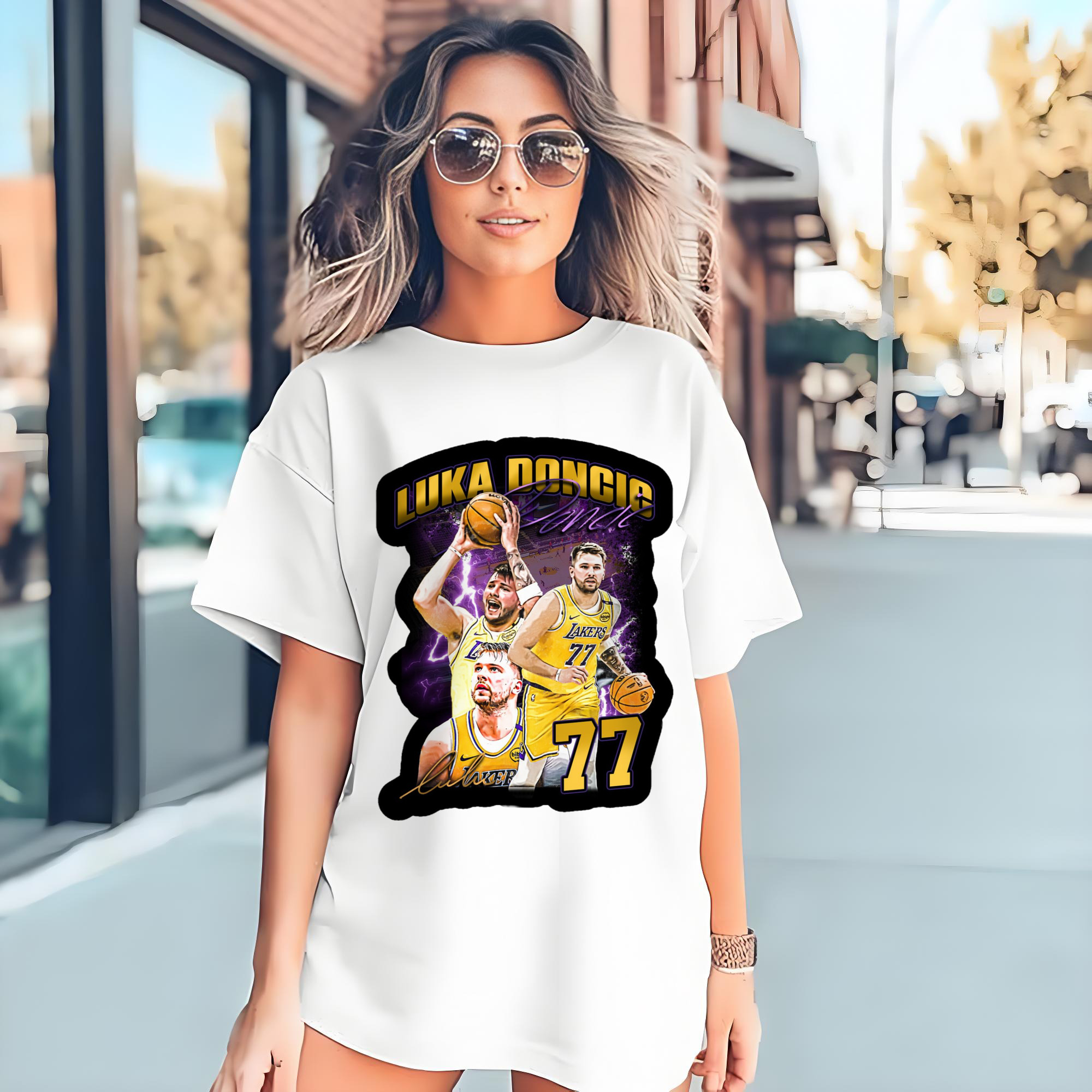 Luka Dončić Lakers #77 Collage icon T‑Shirt
