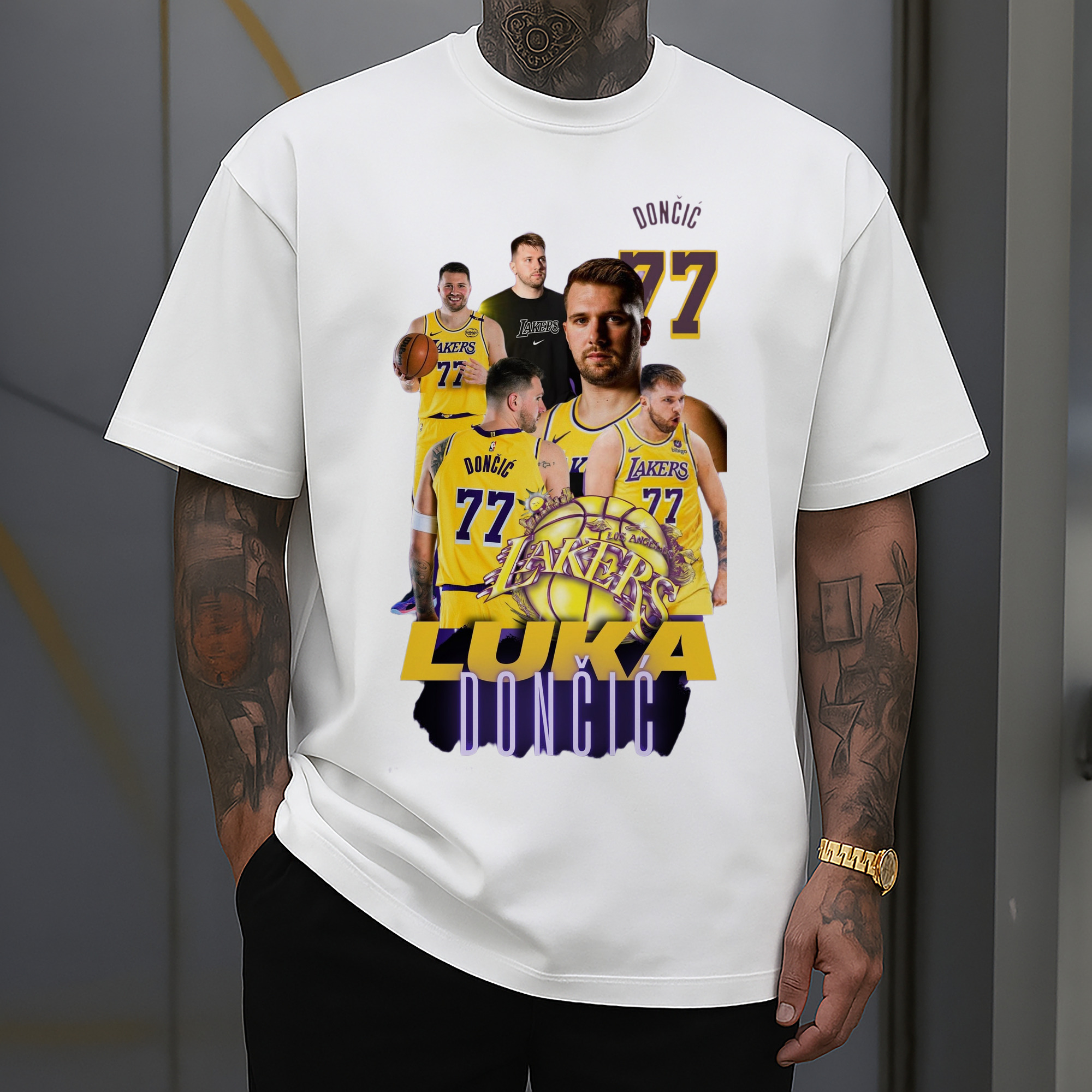 Luka Dončić Lakers #77 Collage graphic T‑Shirt