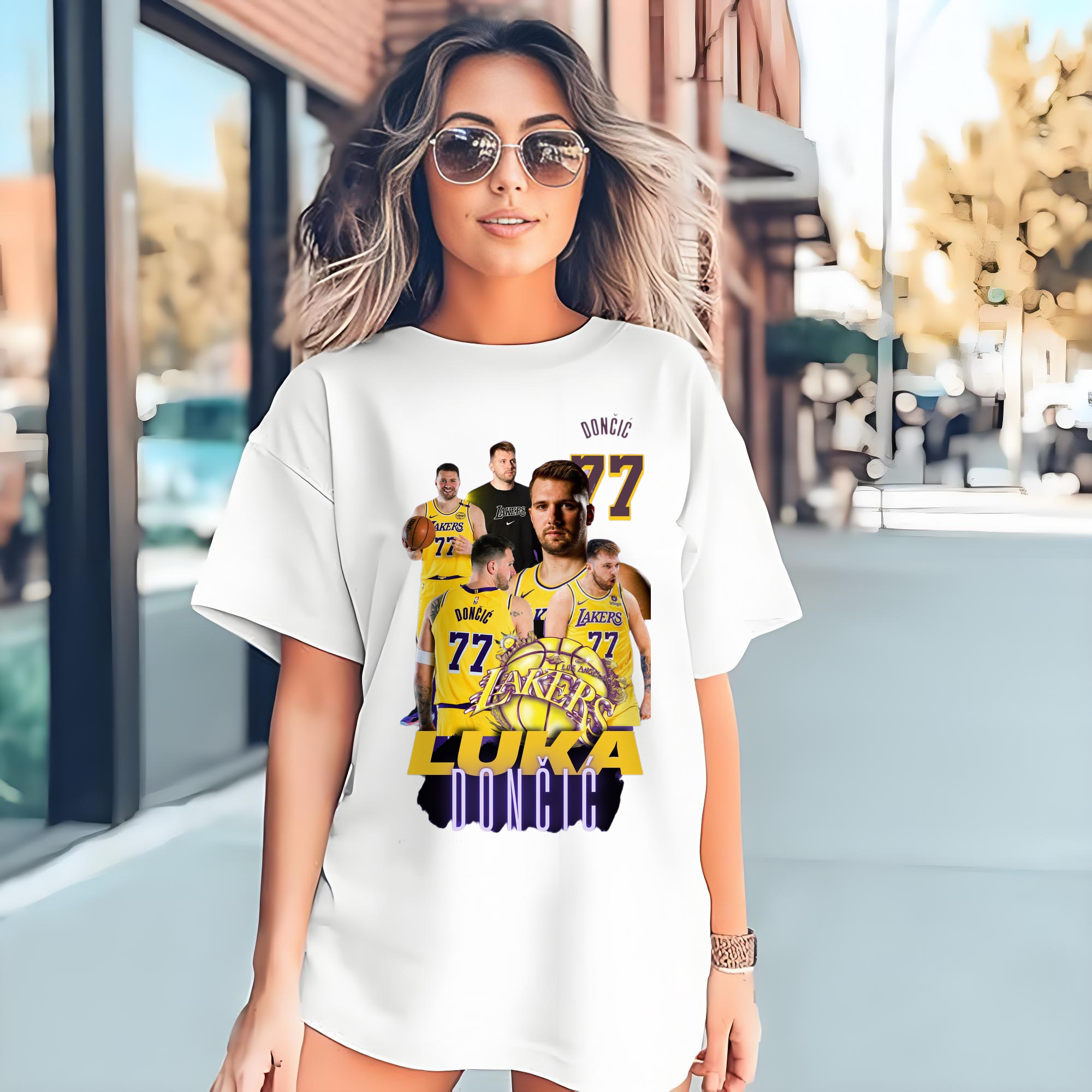 Luka Dončić Lakers #77 Collage graphic T‑Shirt