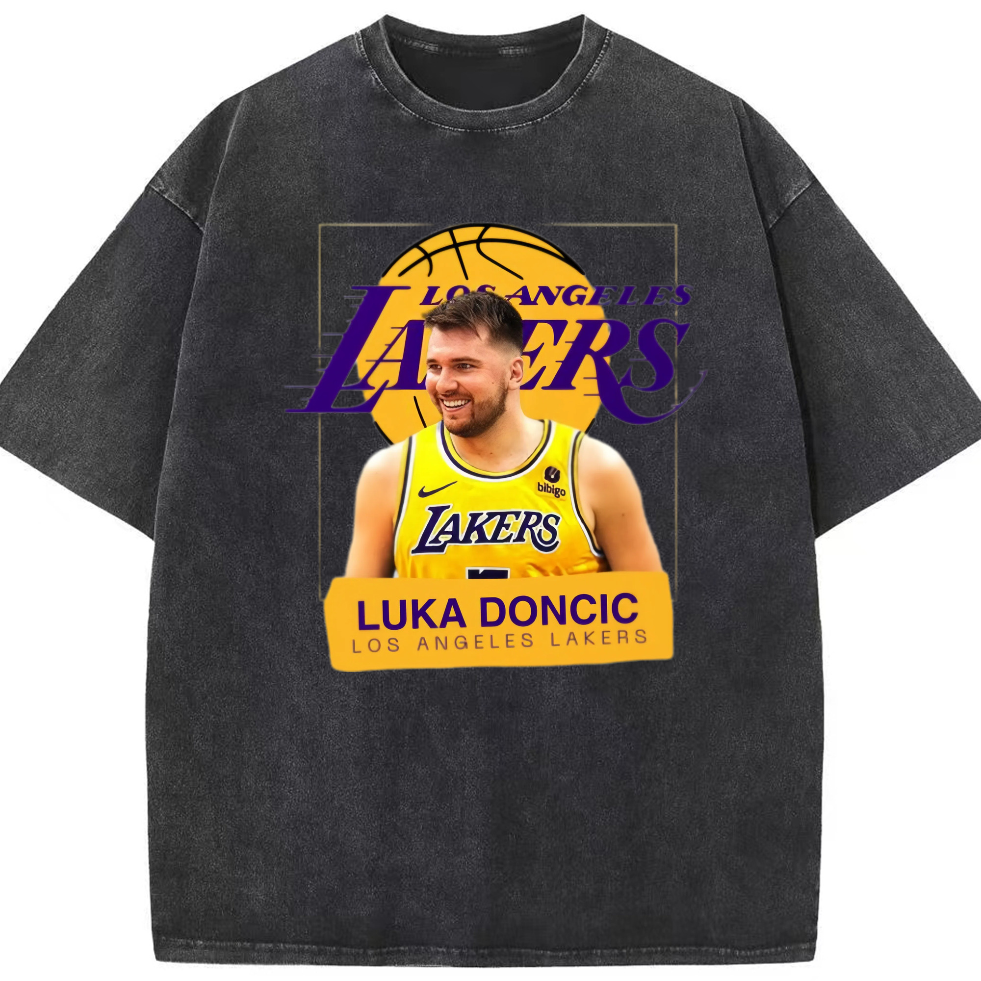 Luka Dončić Lakers #77  graphic T‑Shirt - Washed Vintage Look 230g Cotton Oversized T-Shirt With Front Heat Transfer Print – Soft, Lightweight, Stylish Fit – Comfortable Casual Wear For Sports & Everyday Use