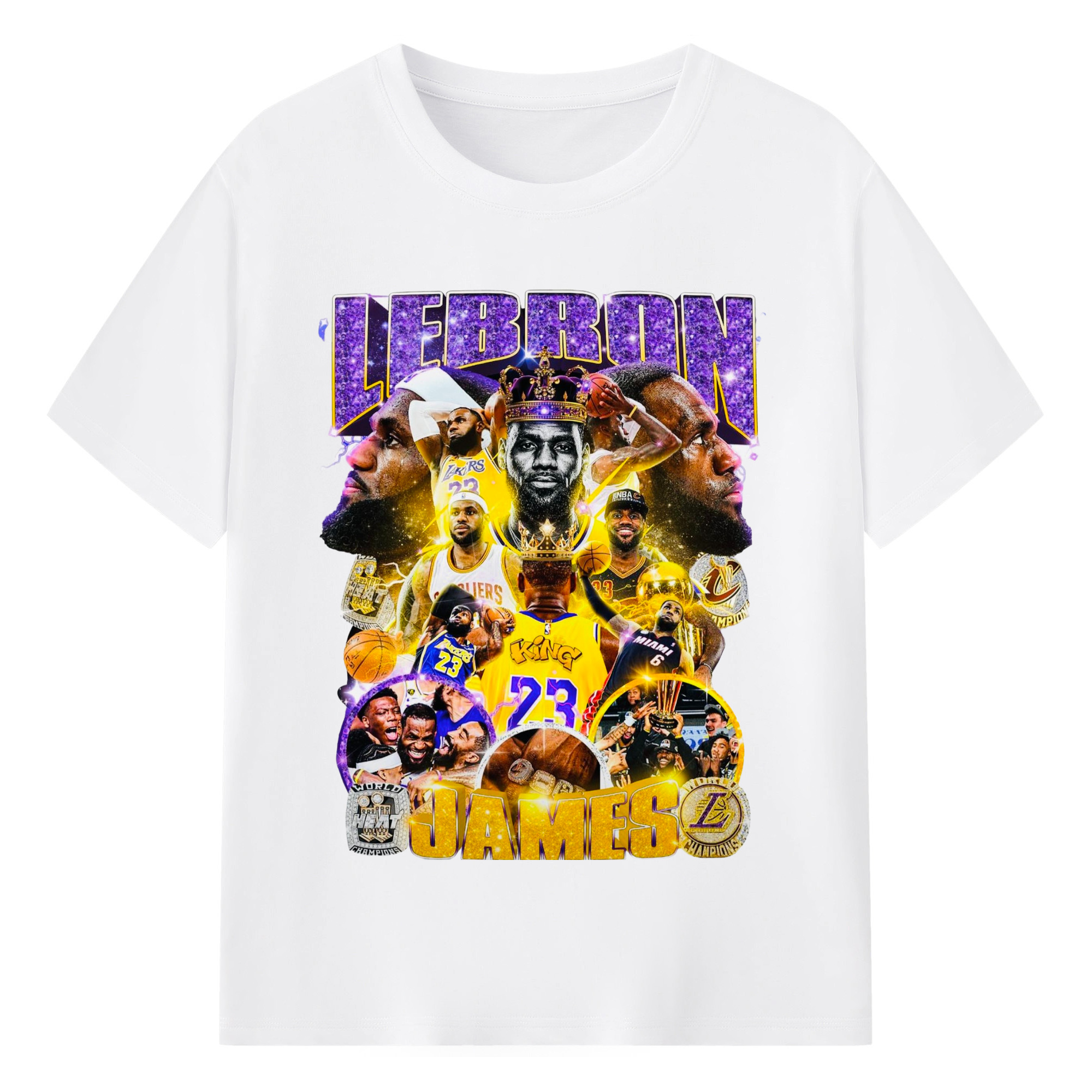 Lakers lebron james #6 #23 collage graphic T‑Shirt - 180g Cotton T-Shirt With Front Heat Transfer Print – Soft, Lightweight, Fitted Design – Comfortable Casual Wear For Sports & Everyday Use