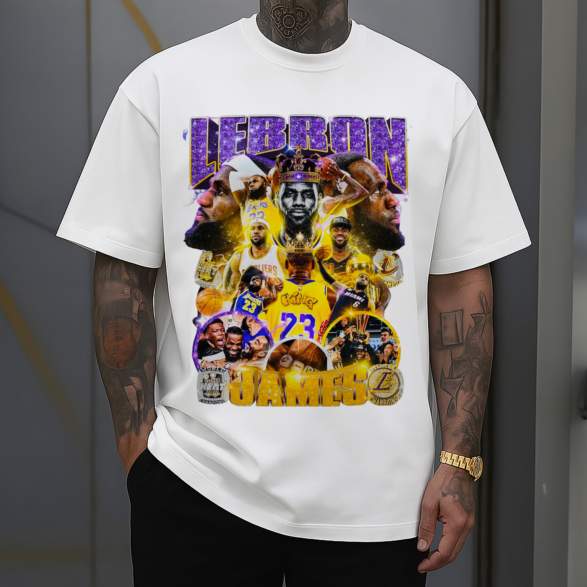 lakers lebron james #6 #23 collage graphic T‑Shirt