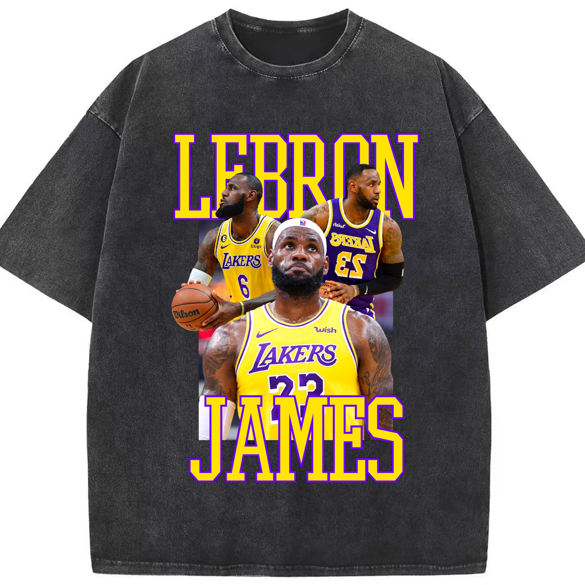 Lakers lebron james #6 #23 graphic T‑Shirt - Washed Vintage Look 230g Cotton Oversized T-Shirt With Front Heat Transfer Print – Soft, Lightweight, Stylish Fit – Comfortable Casual Wear For Sports & Everyday Use